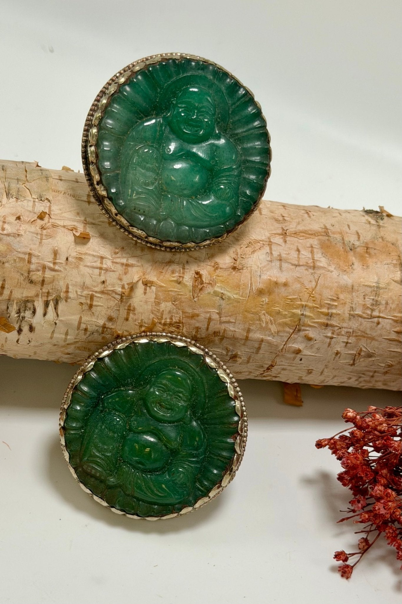 Dark Jade Circle Laughing Buddha Ring - ivyandlavyboutique ivyandlavyboutique