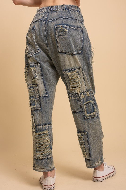 Distressed Patchwork Washed Jeans - ivyandlavyboutique Blue Velvet