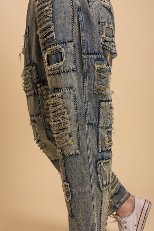 Distressed Patchwork Washed Jeans - ivyandlavyboutique Blue Velvet