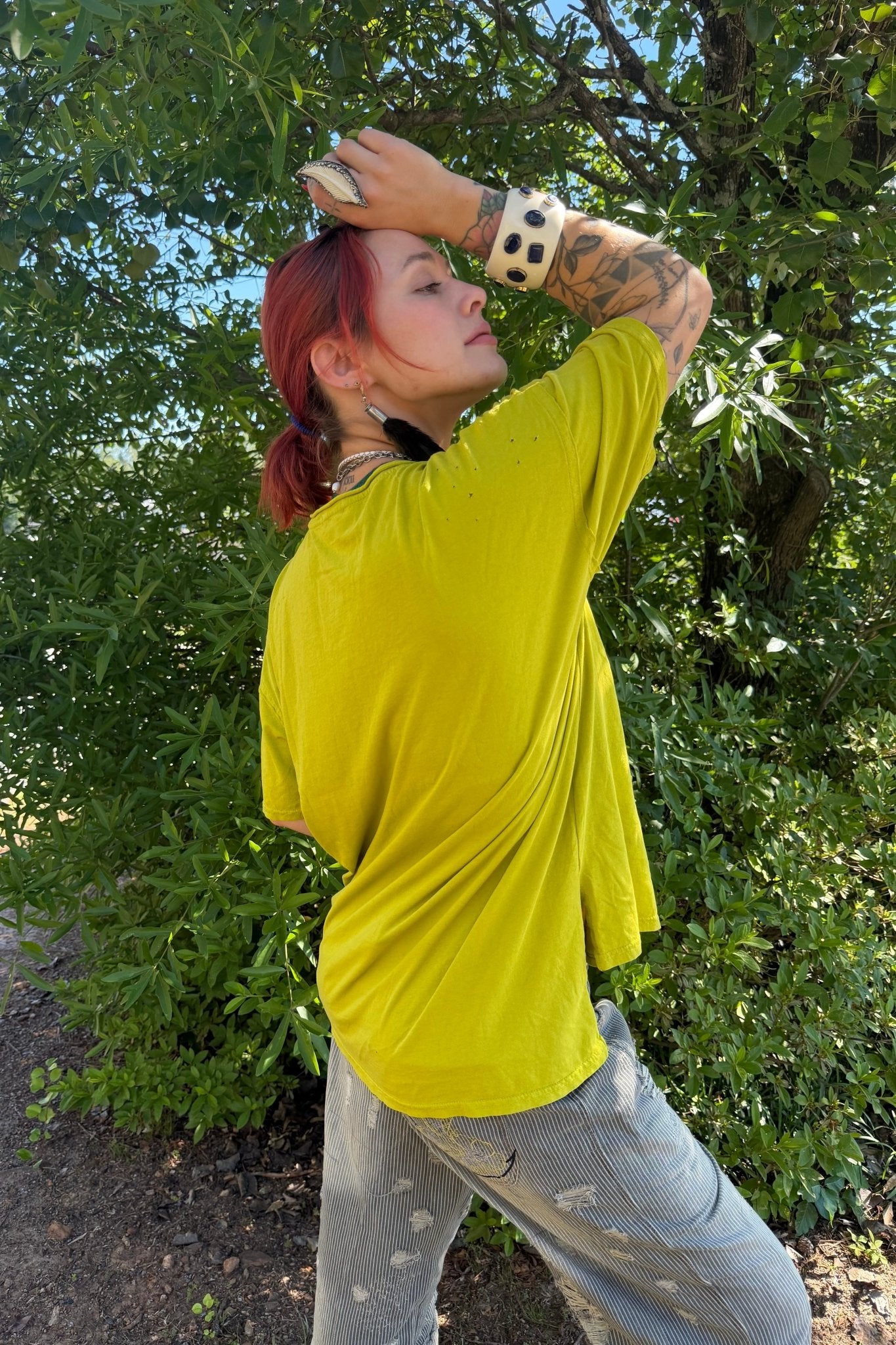 Distressed Tee with Spirit Dragon Print in Chartreuse - ivyandlavyboutique LeParisPetit by I Love Linen