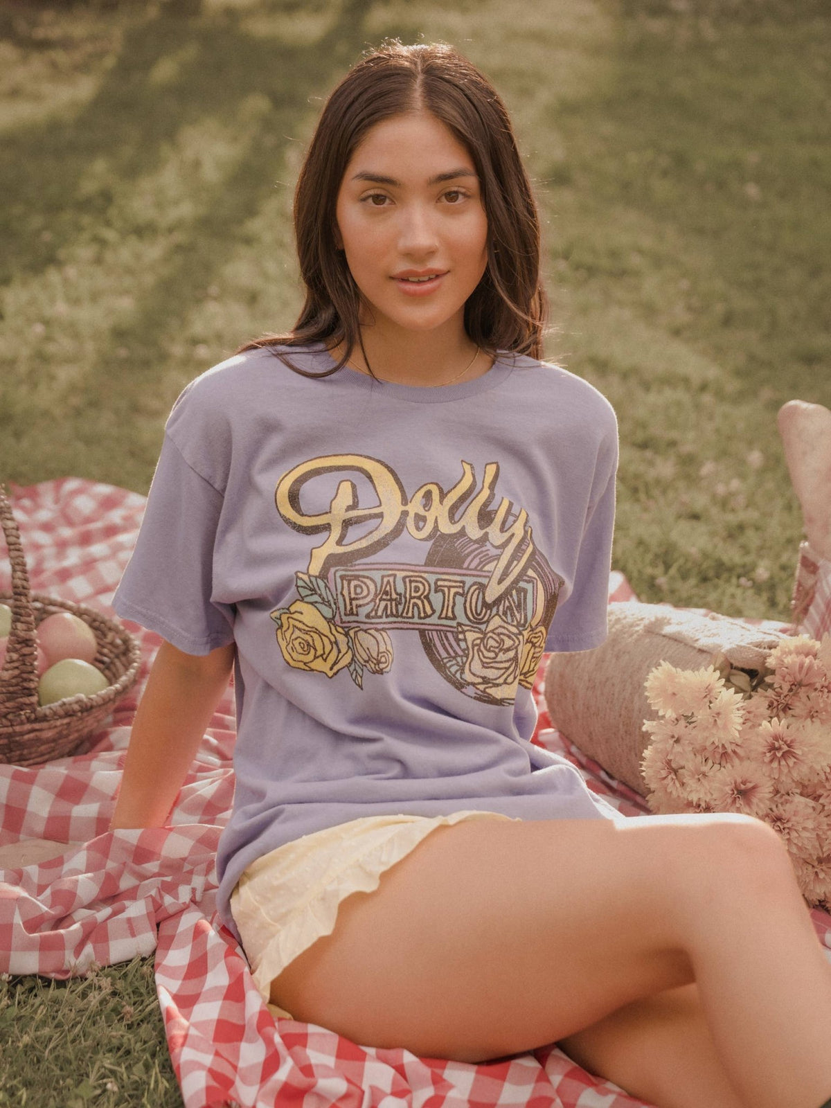 Dolly Parton Rose Record Periwinkle Thrifted Licensed Tee - Boho Wanderlust Boutique LivyLu
