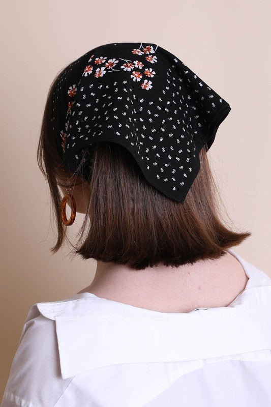 Dot and Floral Border Bandana Scarf - ivyandlavyboutique Leto Accessories