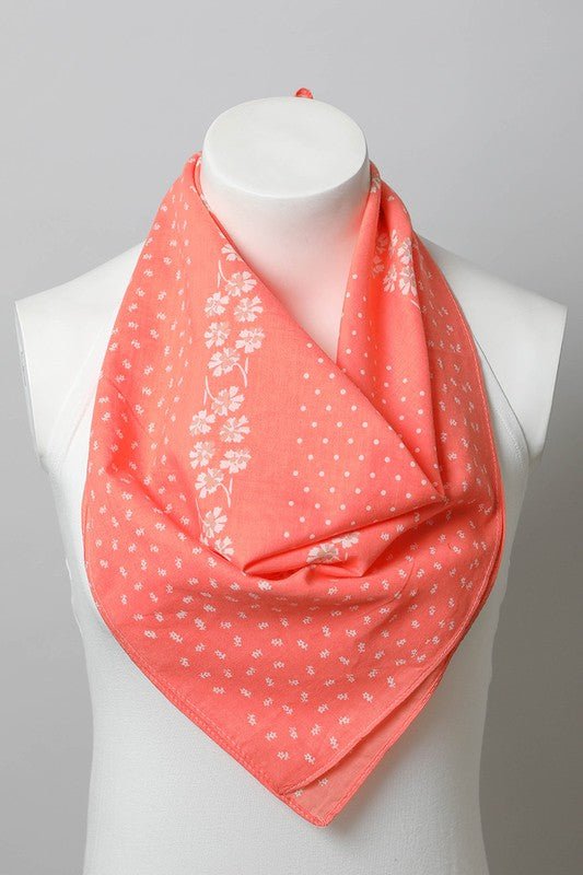 Dot and Floral Border Bandana Scarf - ivyandlavyboutique Leto Accessories
