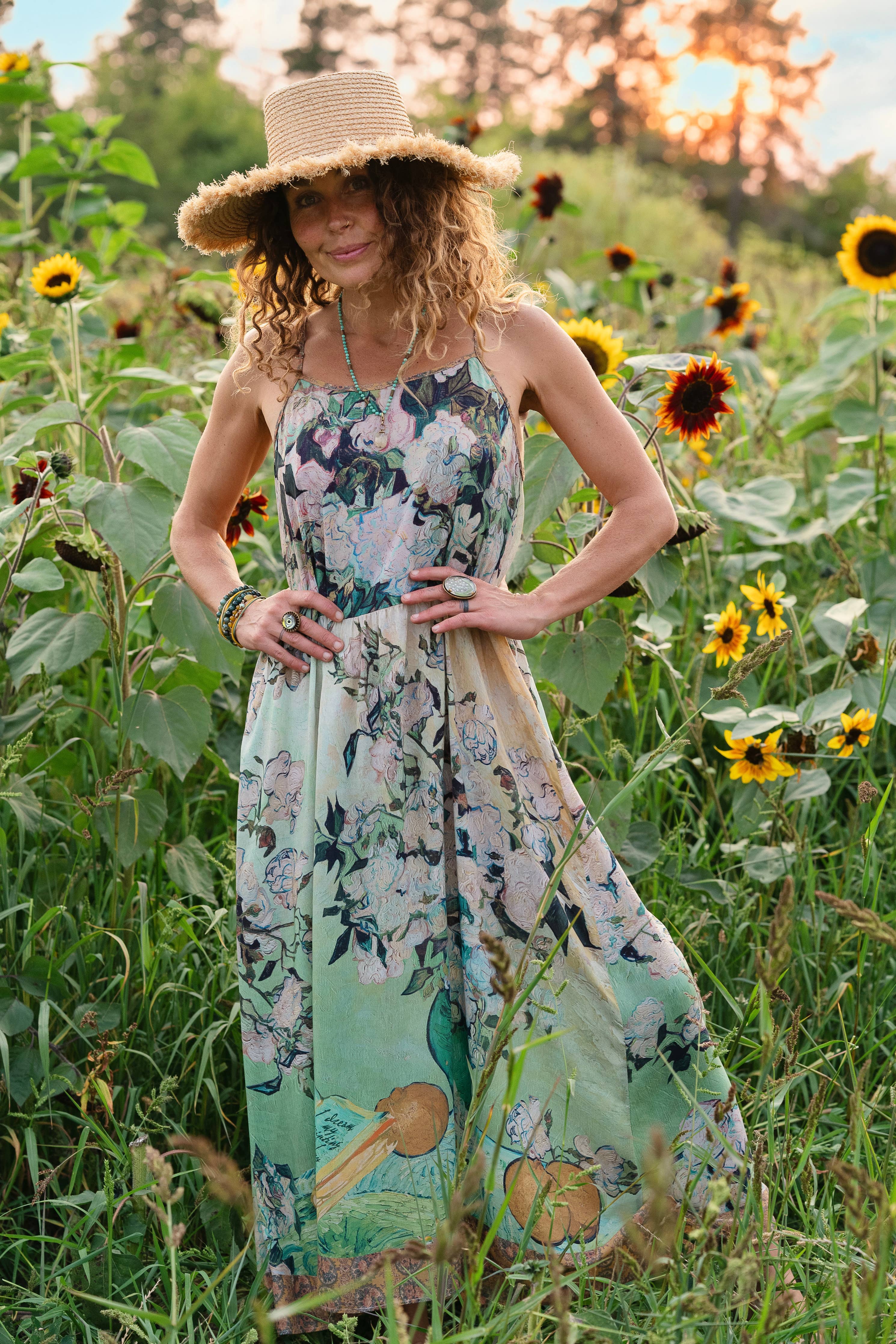 I Paint My Dream Van Gogh Bohéme Long Maxi Slip Dress