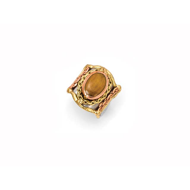 Mixed Metal and Tiger Eye Stone Ring
