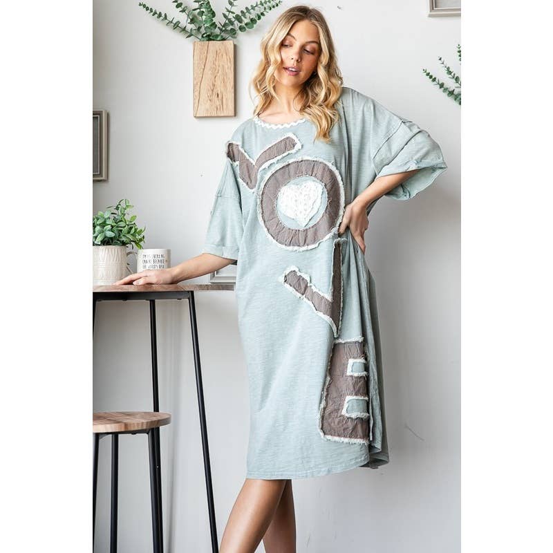 Your Love Embroidered T-Shirt Dress in Blues