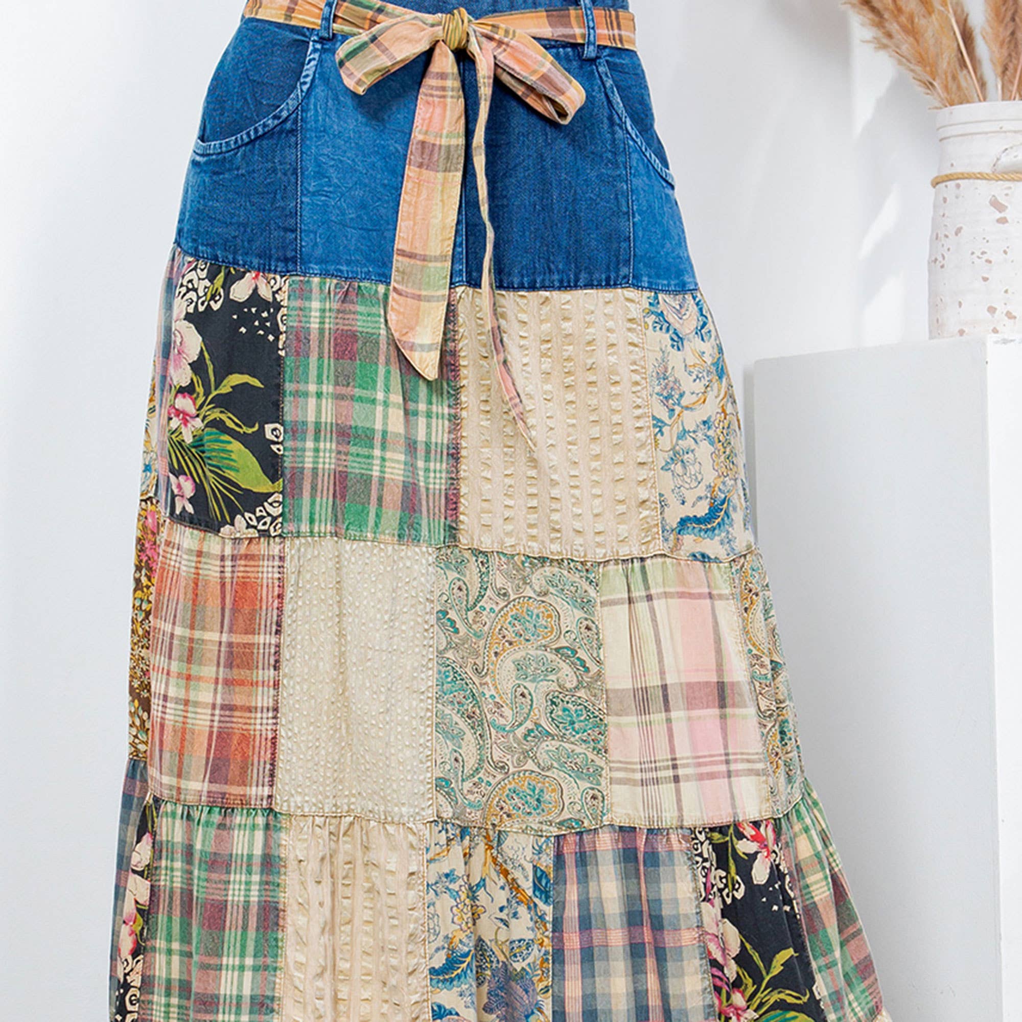 Betsys Western Boho Chic: Patchwork Belted Skirt