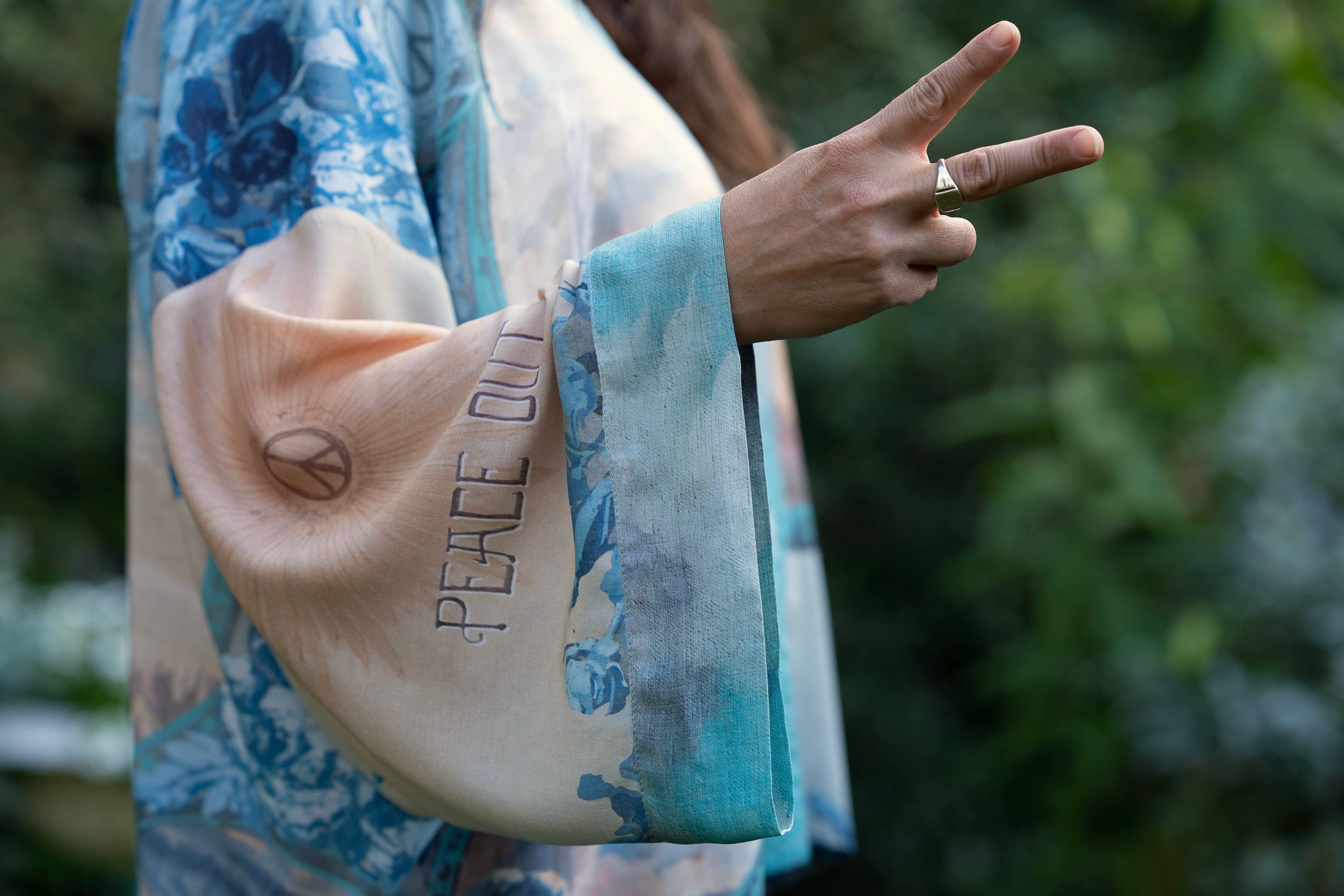 Peace Out Cropped Kimono Pixie Duster with Doves and Sunrise
