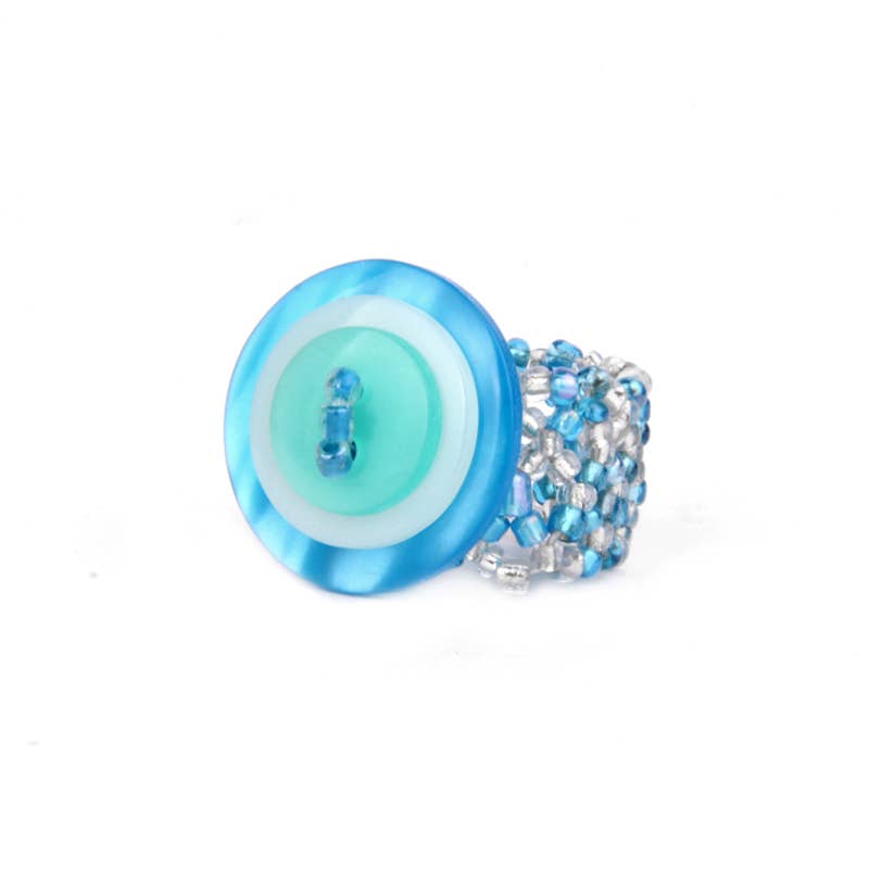 Button ring on hand beaded stretch band - Random in Color