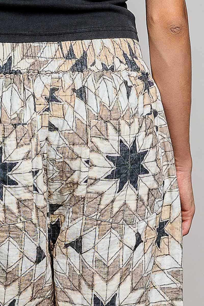 Elasticized Back Waistband Geometric Star Wide Leg Pants