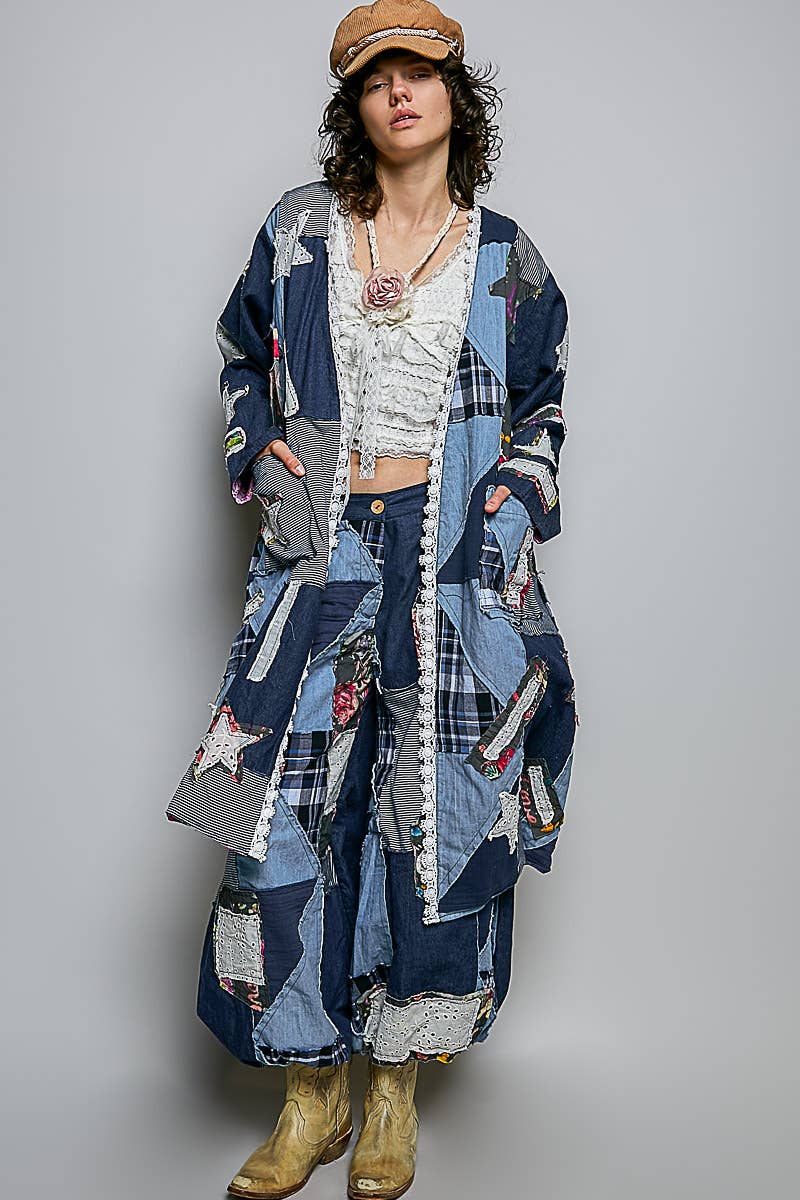 Anastasia Lace Trim Patchwork Applique Accents Maxi Cardigan
