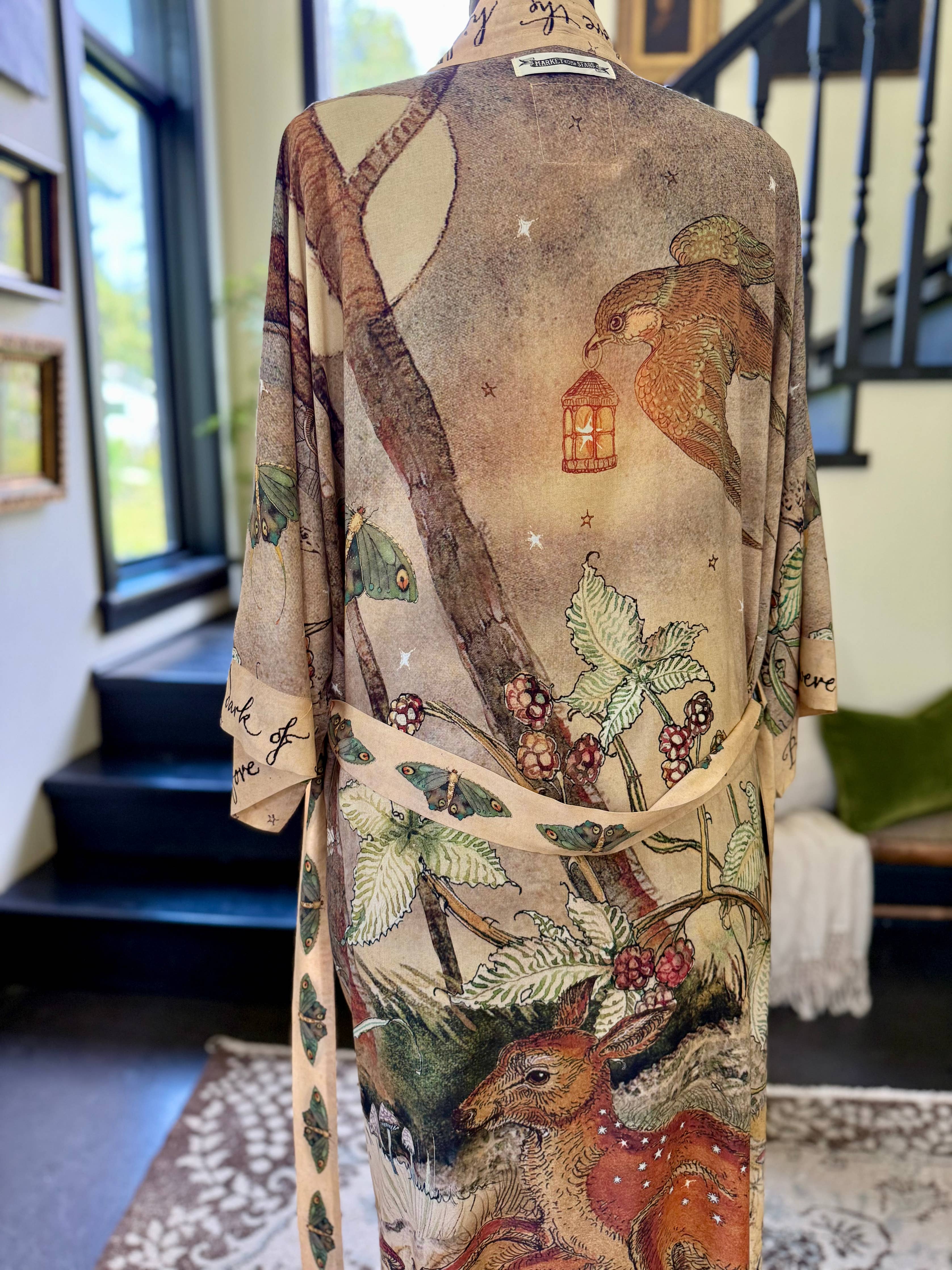 Lovelight Opera Duster Kimono Robe w/woodland deer & swallow