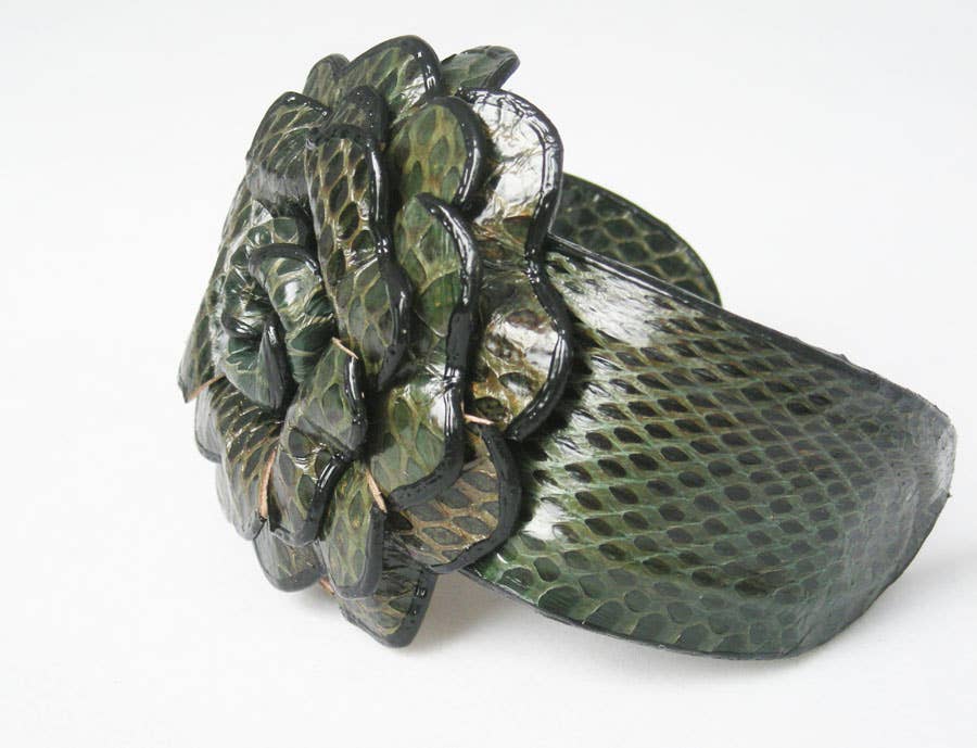 River Snake flower leather cuff