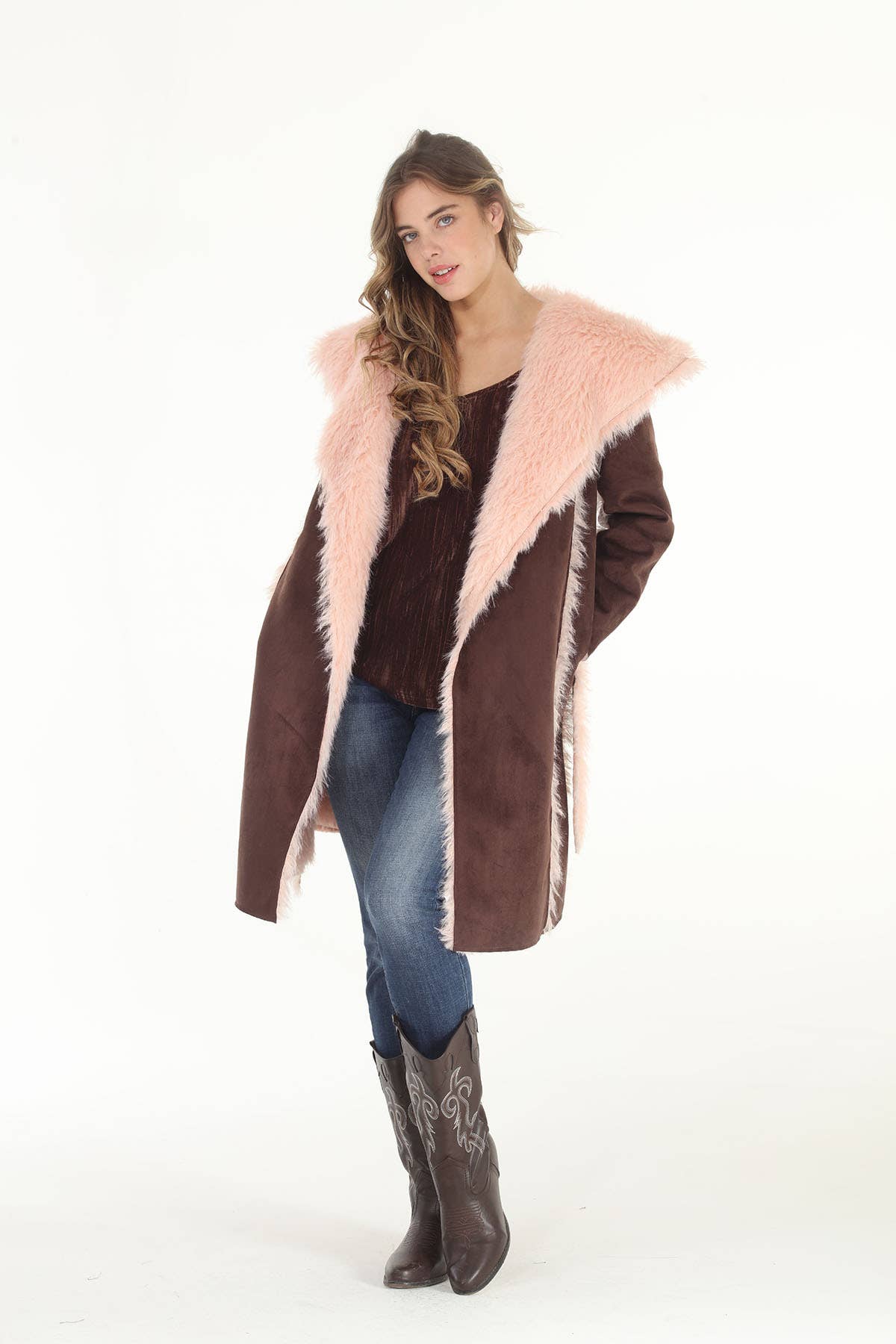 The Tiffany Reversible Faux Suede & Faux Shearling Coat