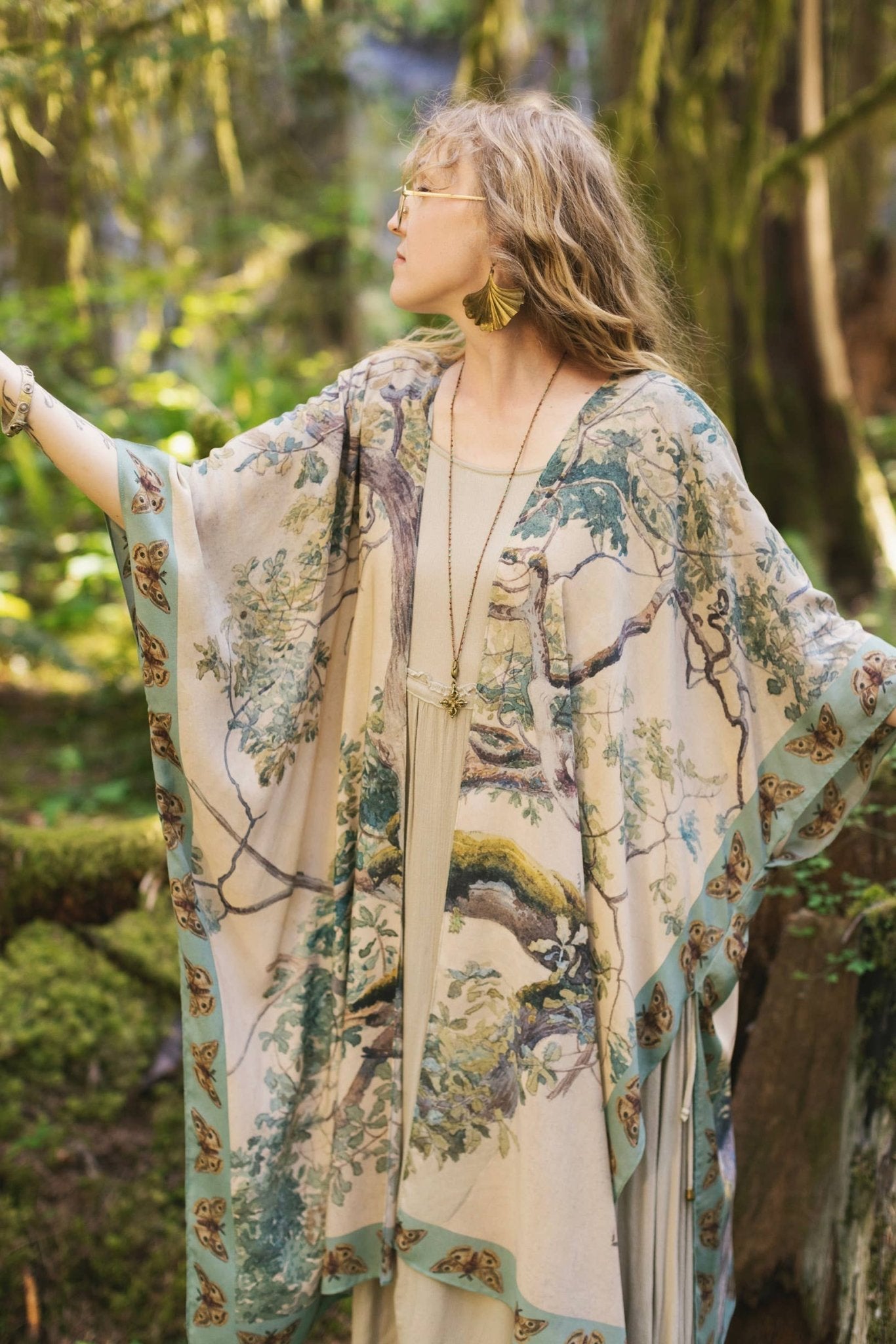 Earth and Sky Bohemian Goddess Starduster Kimono w/Trees - ivyandlavyboutique Market of Stars