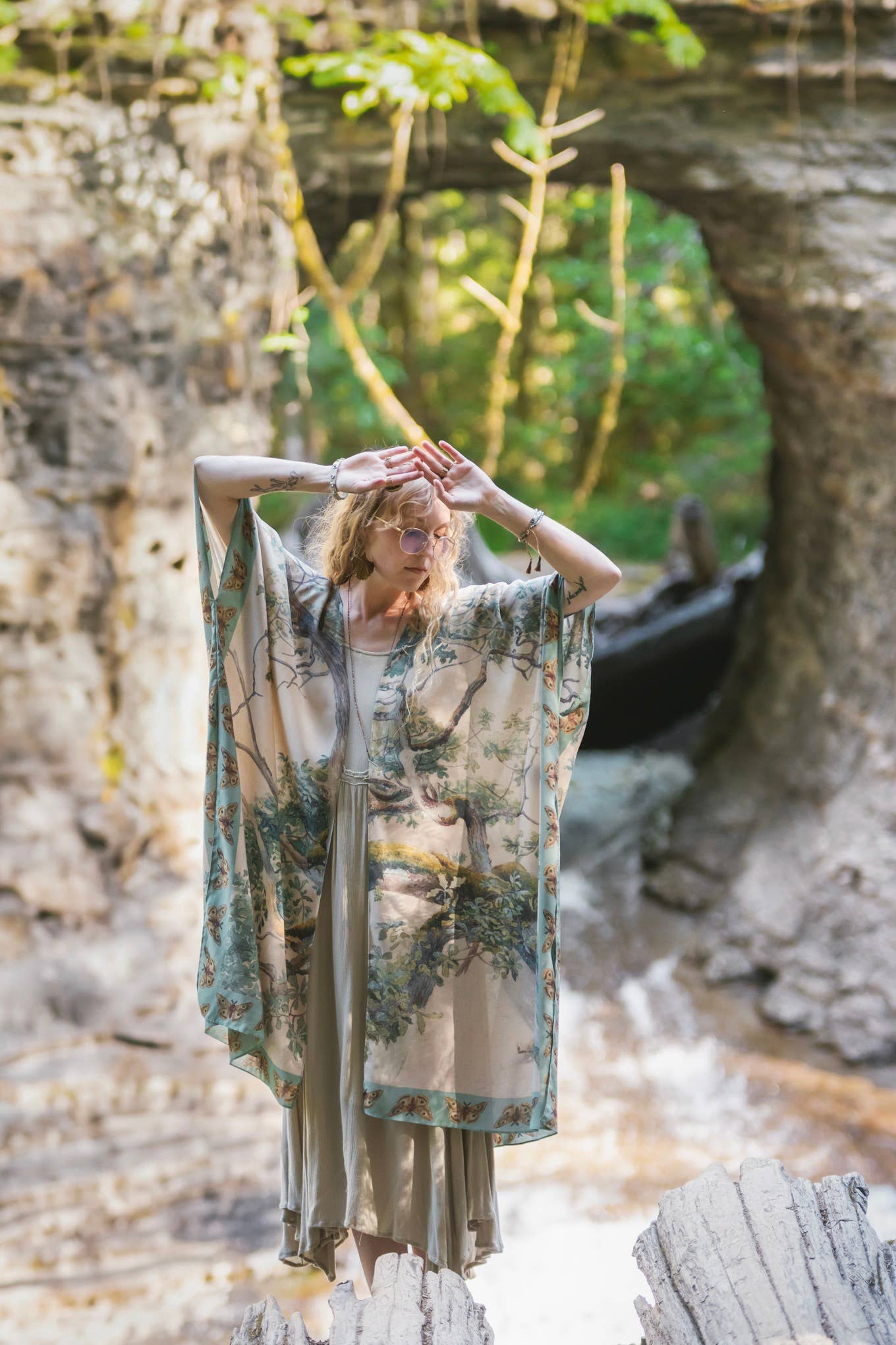 Earth and Sky Bohemian Goddess Starduster Kimono w/Trees - ivyandlavyboutique Market of Stars