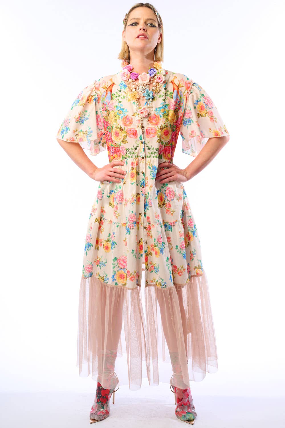 Earth Angels Dress: Beige Peacock - ivyandlavyboutique Aratta