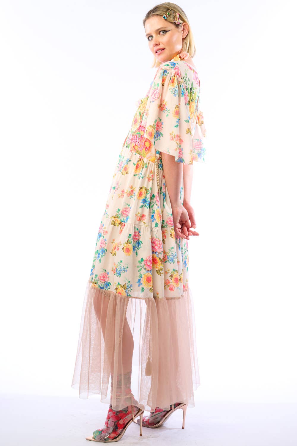 Earth Angels Dress: Beige Peacock - ivyandlavyboutique Aratta