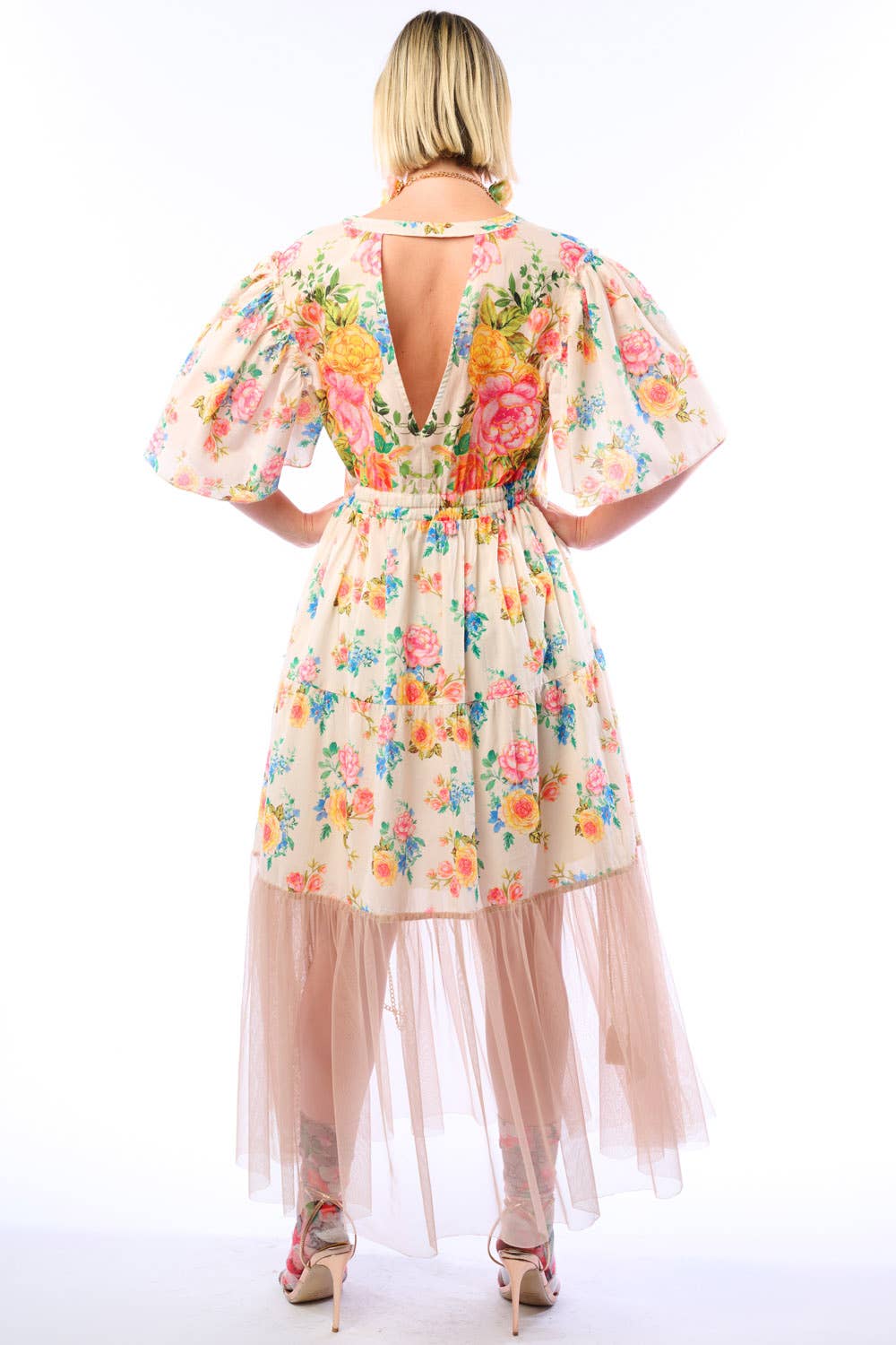 Earth Angels Dress: Beige Peacock - ivyandlavyboutique Aratta