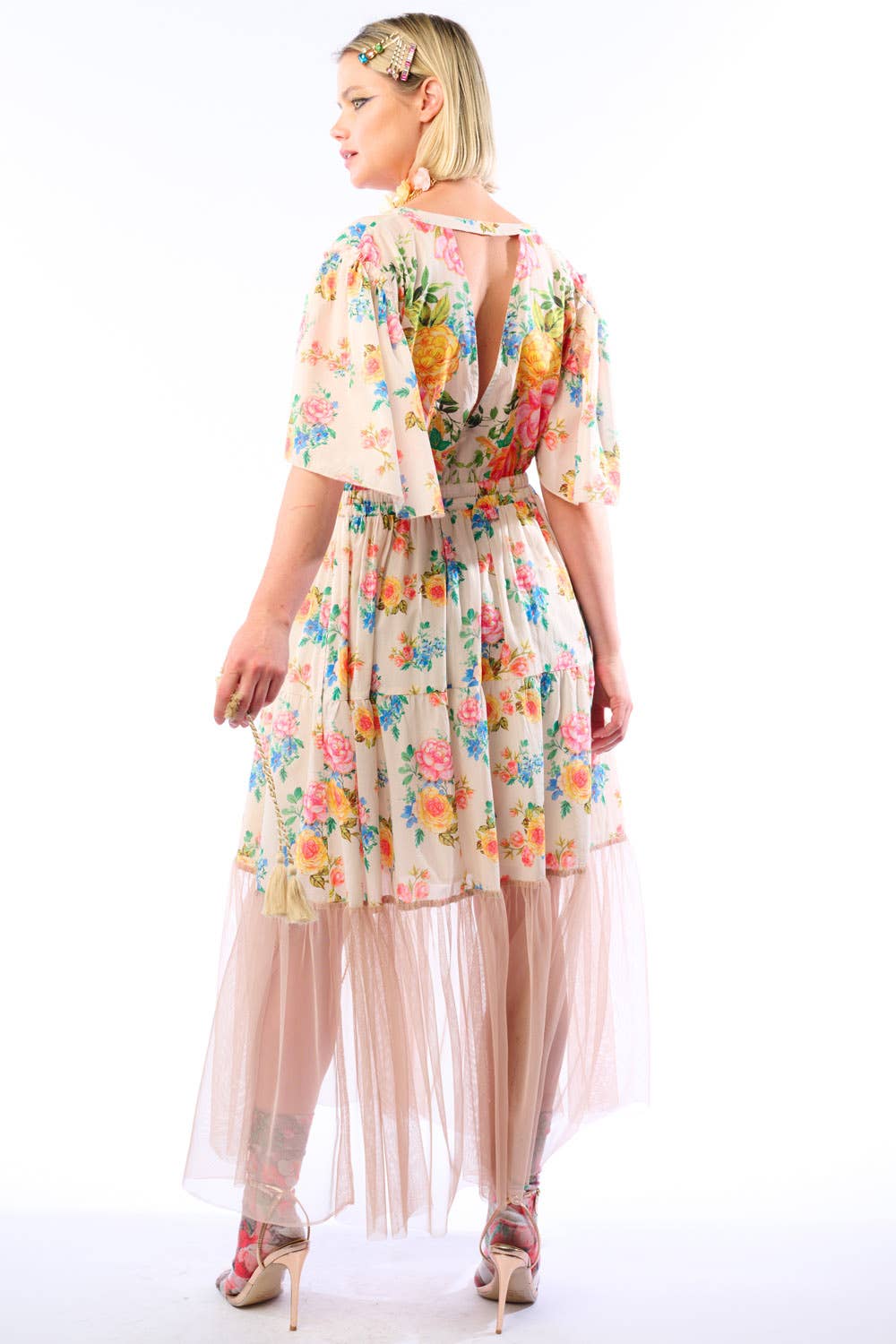Earth Angels Dress: Beige Peacock - ivyandlavyboutique Aratta