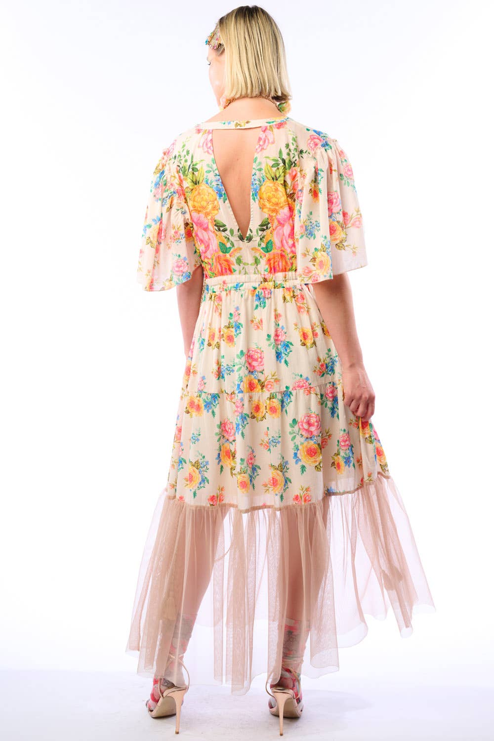 Earth Angels Dress: Beige Peacock - ivyandlavyboutique Aratta