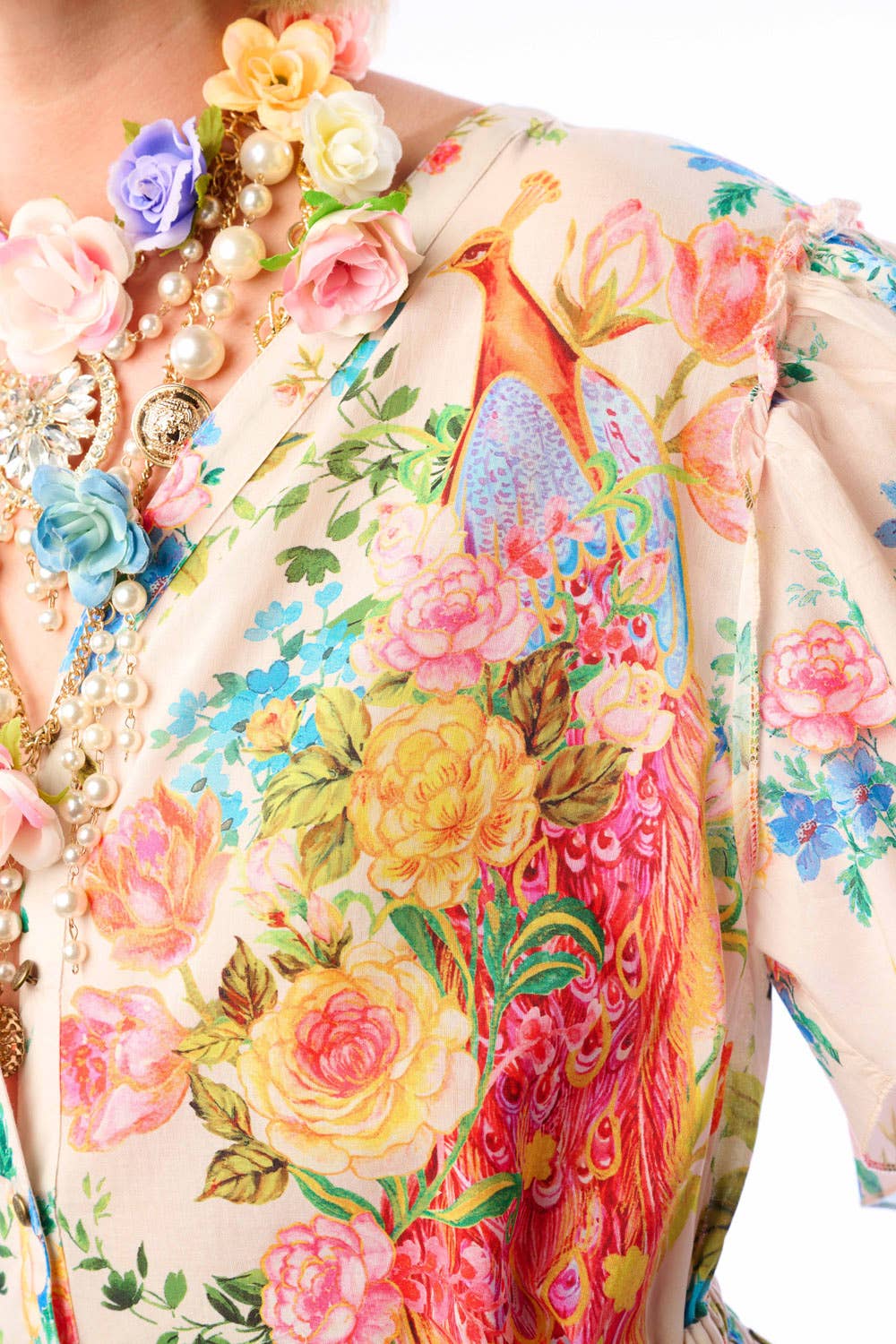 Earth Angels Dress: Beige Peacock - ivyandlavyboutique Aratta