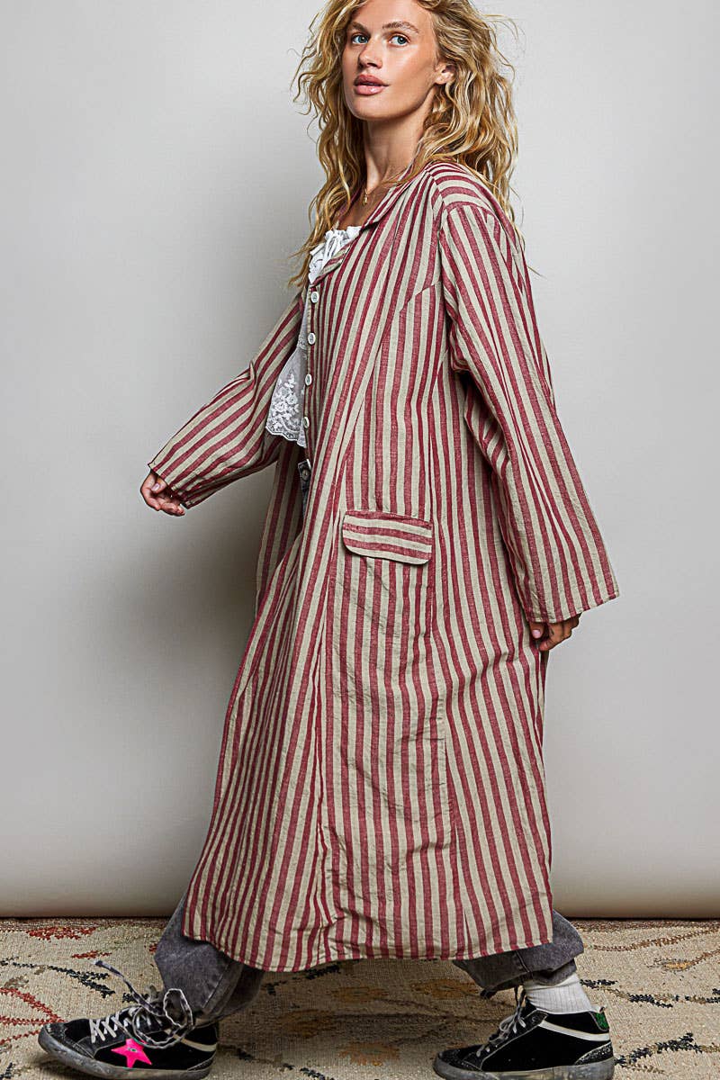 Easy Breezy Long Sleeve Crafted Long Striped Cotton Coat - ivyandlavyboutique Pol Clothing