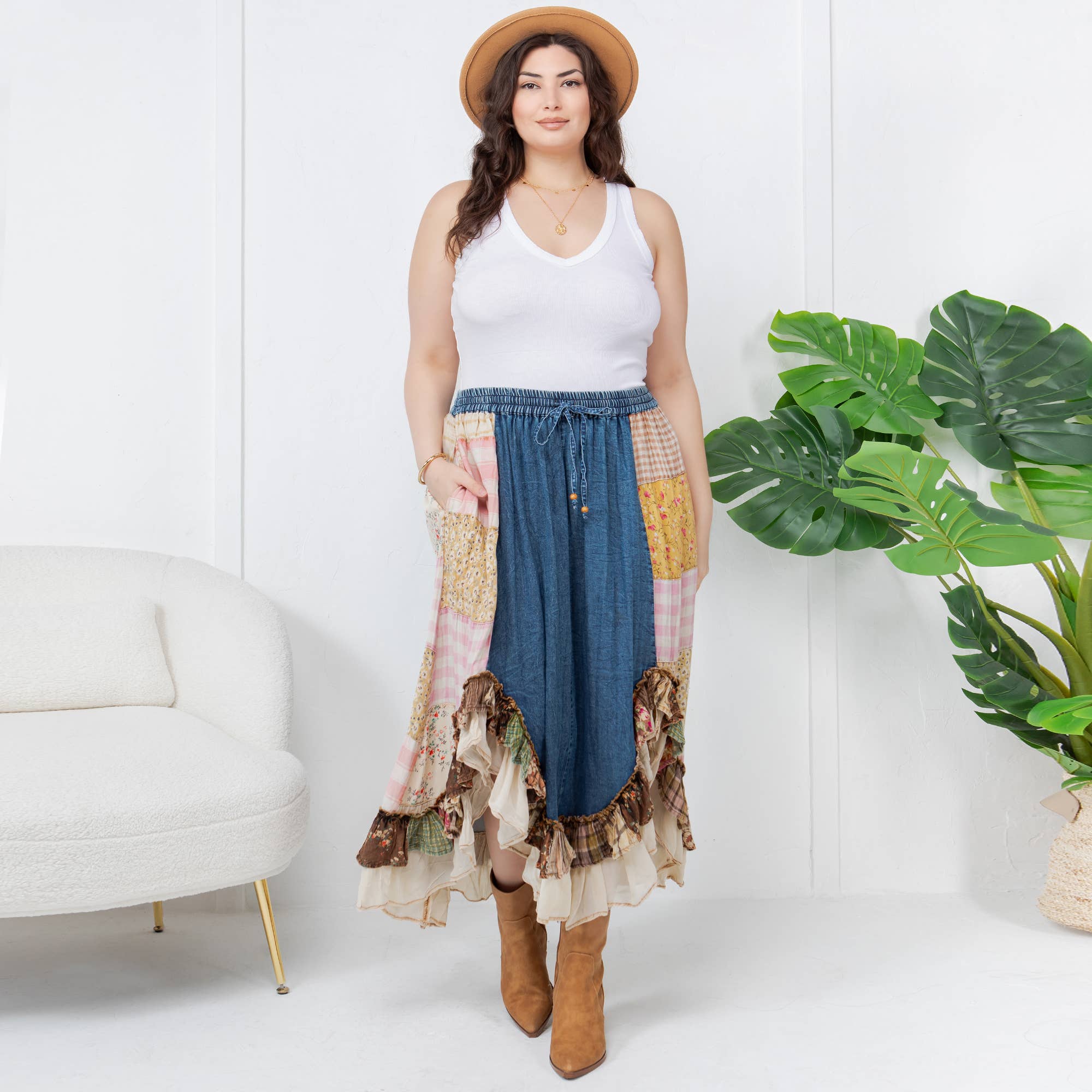 Shelly's Western Boho Chic: Patchwork Midi Skirt