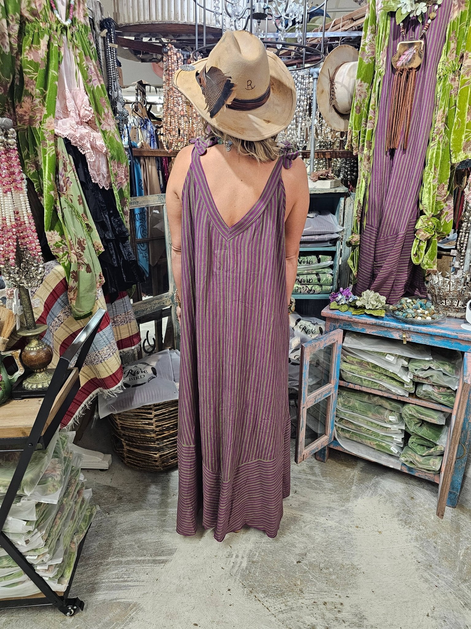 Elegant Purple/Green Stripe Lace Dress - ivyandlavyboutique A Rare Bird Shop