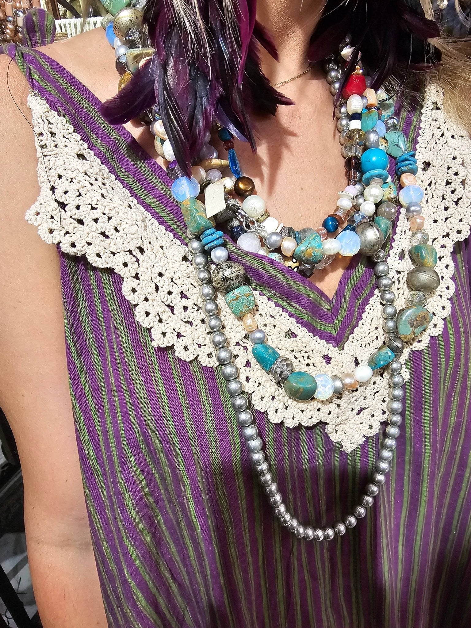 Elegant Purple/Green Stripe Lace Dress - ivyandlavyboutique A Rare Bird Shop