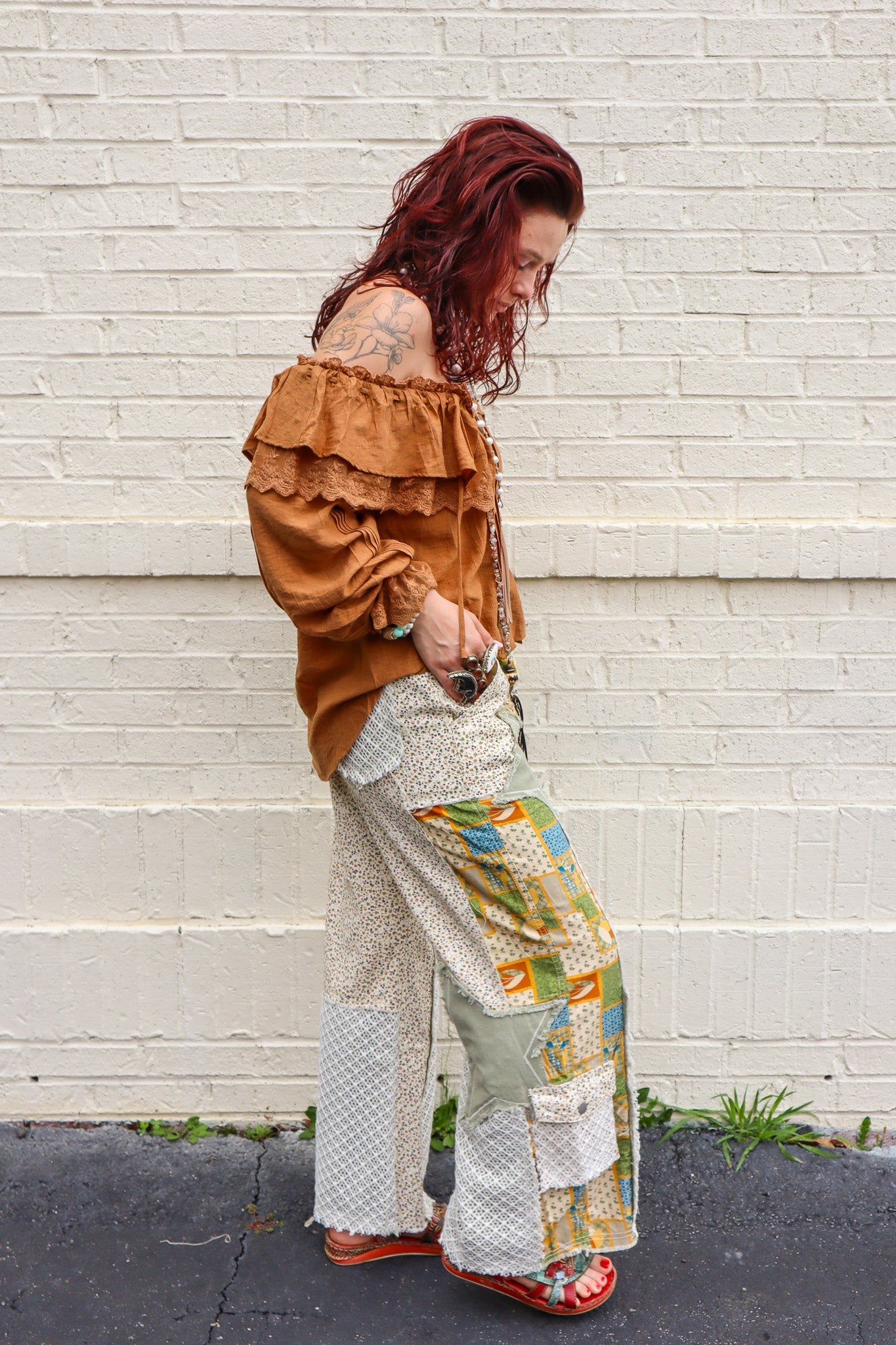 Ella James Printed Patchwork Detail Woven Twill Pants - ivyandlavyboutique Pol Clothing