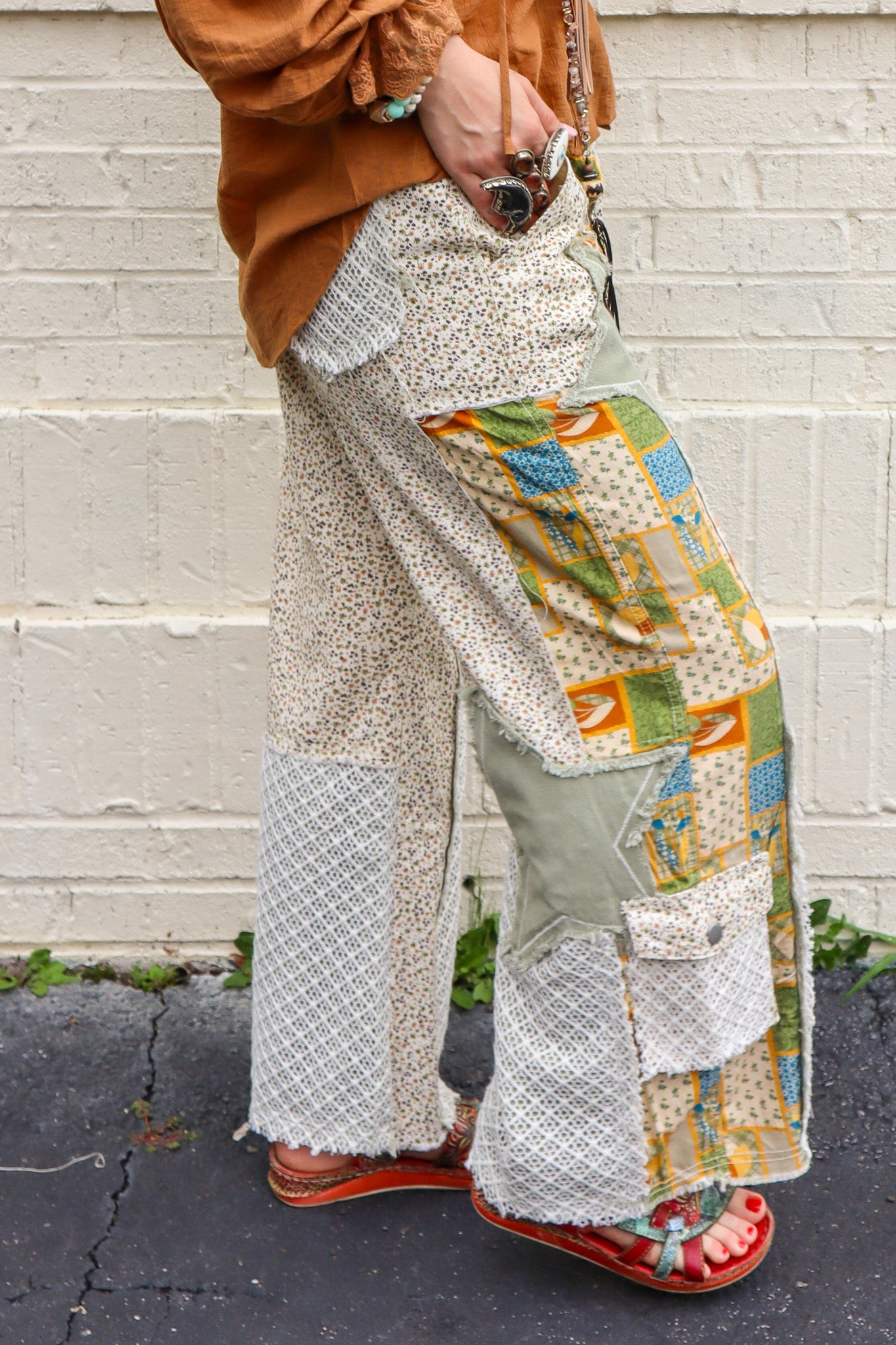 Ella James Printed Patchwork Detail Woven Twill Pants - ivyandlavyboutique Pol Clothing