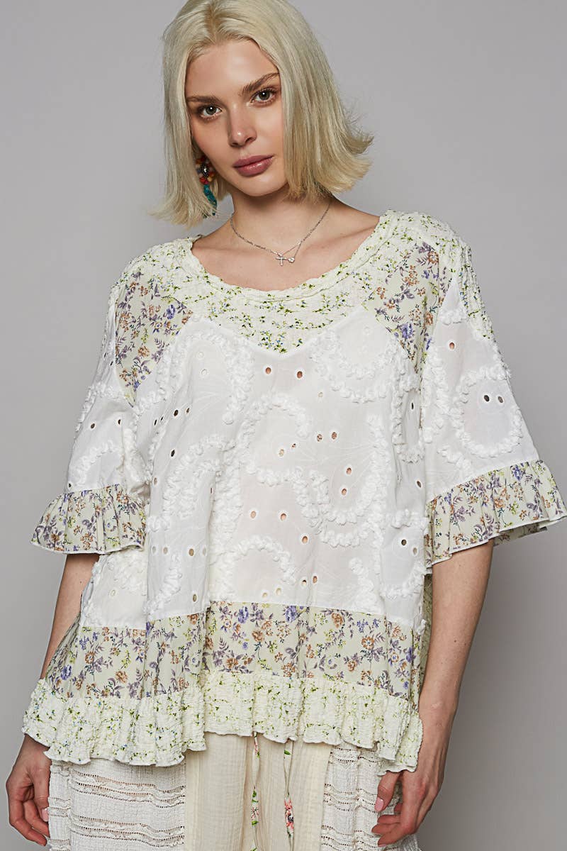 Ella Mae Round Neck Woven Top - ivyandlavyboutique Pol Clothing