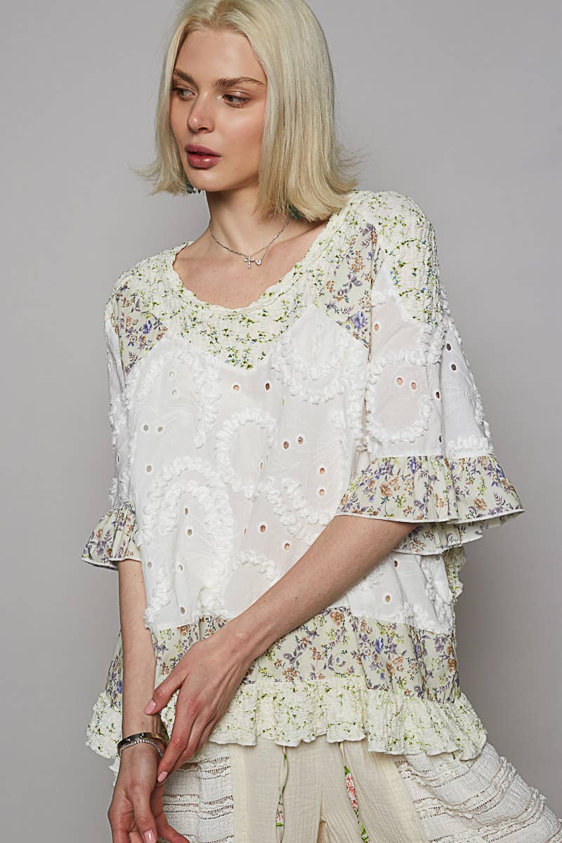Ella Mae Round Neck Woven Top - ivyandlavyboutique Pol Clothing