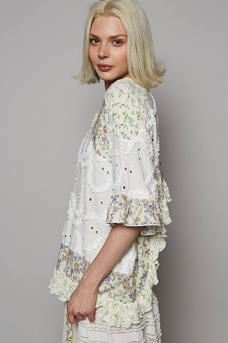 Ella Mae Round Neck Woven Top - ivyandlavyboutique Pol Clothing