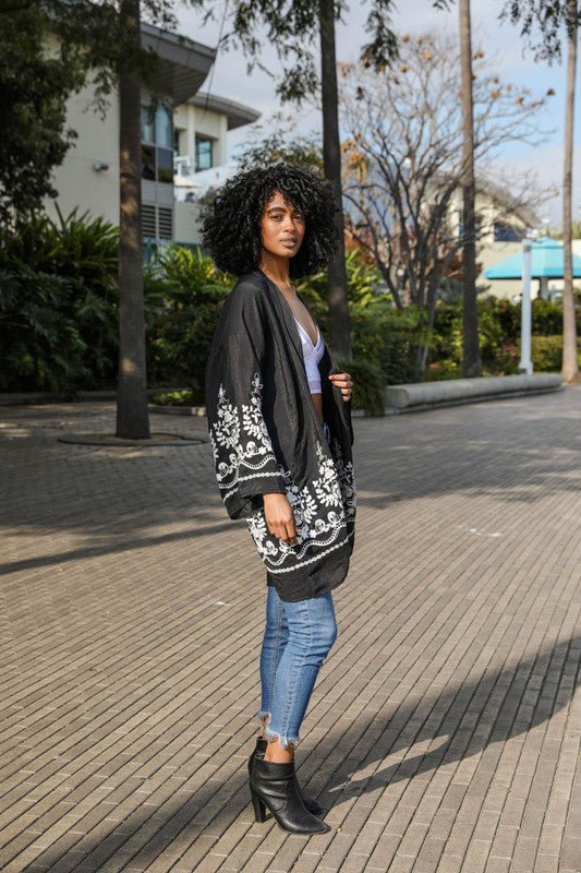 Embroidered Floral Vine Lightweight Kimono - ivyandlavyboutique Leto Accessories