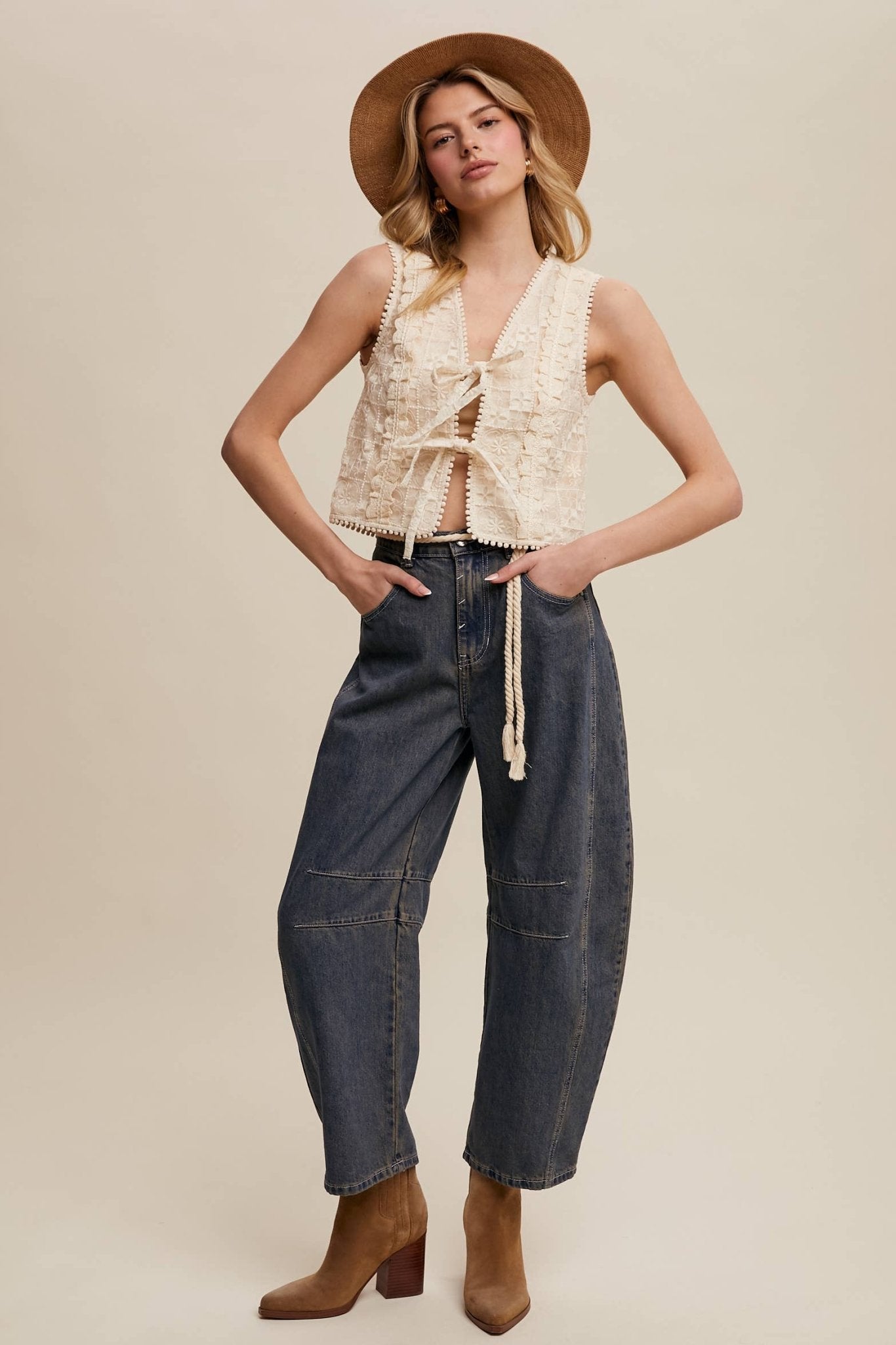 Embroidered Lace Tie - Front Vest in Ercu - ivyandlavyboutique Listicle