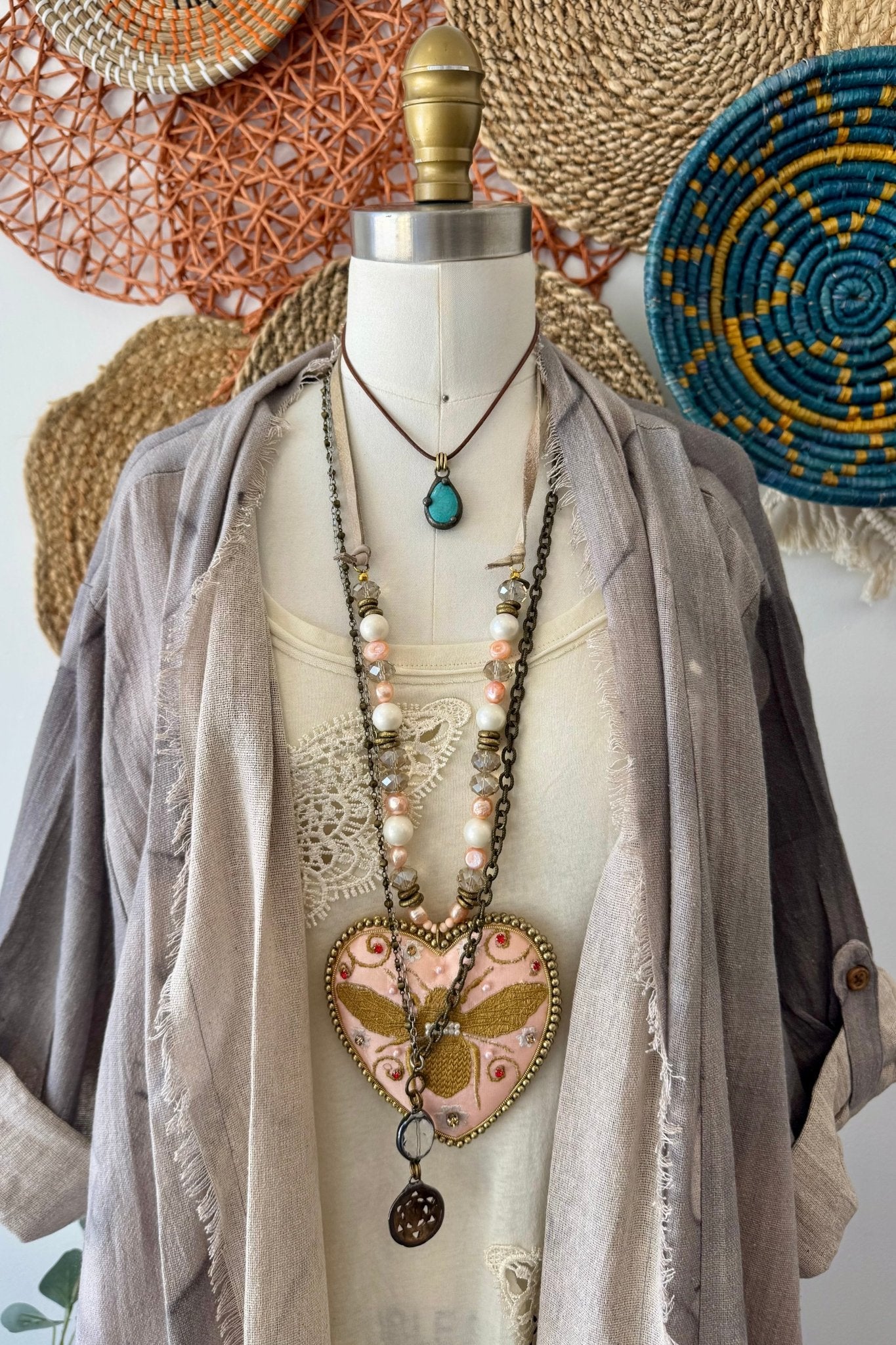 Embroidered Satin/Velvet Bee Necklace - ivyandlavyboutique A Rare Bird Shop