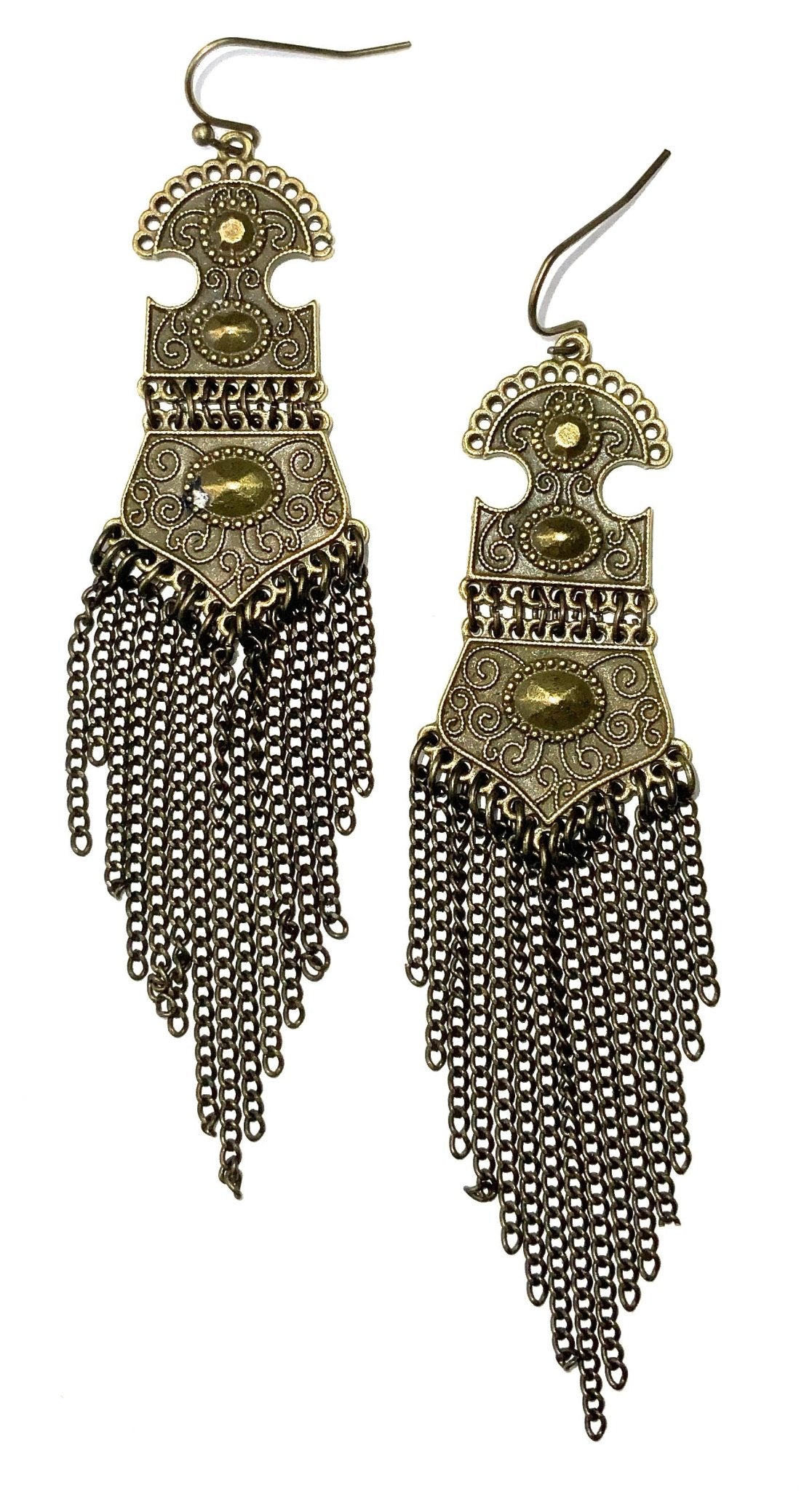 ER - Moroc Antique Gold Dangle Earrings with Chains - ivyandlavyboutique Lost & Found Trading