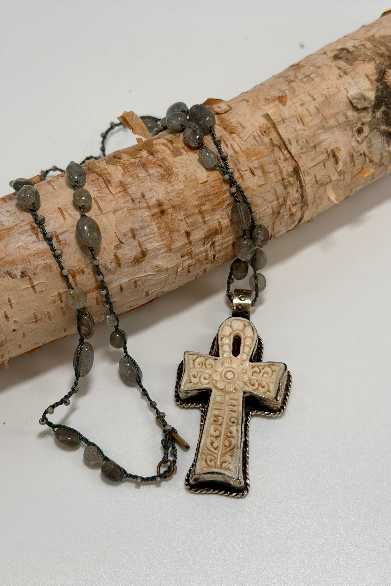 Etched Cross on Grey Necklace - ivyandlavyboutique ivyandlavyboutique
