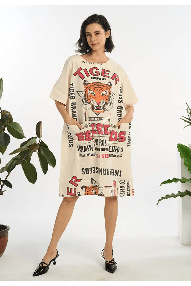 Eye of the Tiger Lightweight Cotton Midi Dress - ivyandlavyboutique Kathmandu Imports
