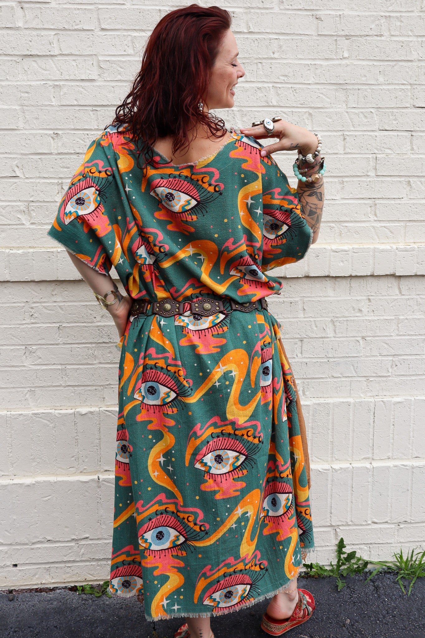 Eyes All Over YOU Psychedelic Linen Tunic Hi Lo Top - ivyandlavyboutique I LOVE LINEN