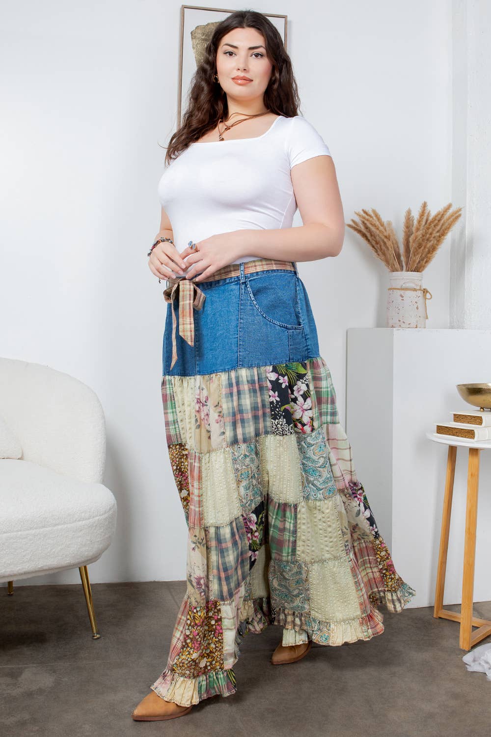 Betsys Western Boho Chic: Patchwork Belted Skirt