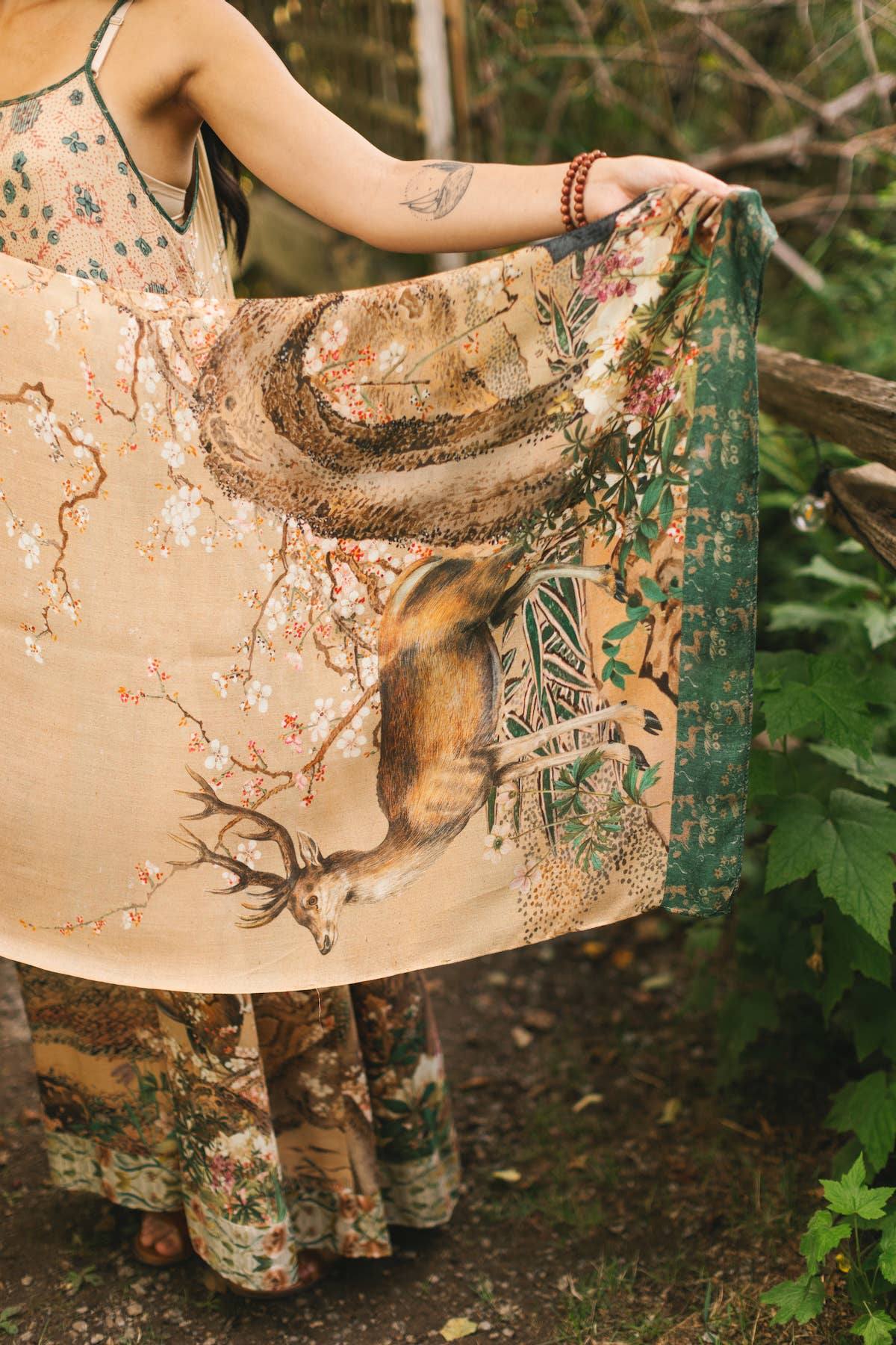 Fable Bohemian Floral Scarf with Deer & Moon Print - ivyandlavyboutique Market of Stars (USA)