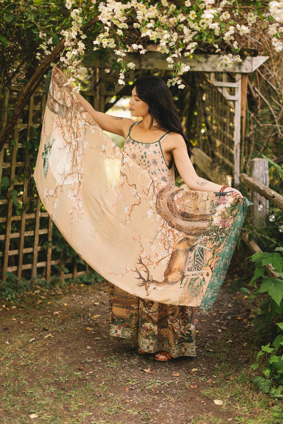 Fable Bohemian Floral Scarf with Deer & Moon Print - ivyandlavyboutique Market of Stars (USA)