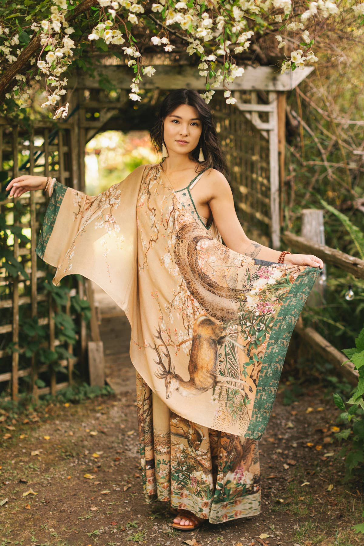 Fable Bohemian Floral Scarf with Deer & Moon Print - ivyandlavyboutique Market of Stars (USA)