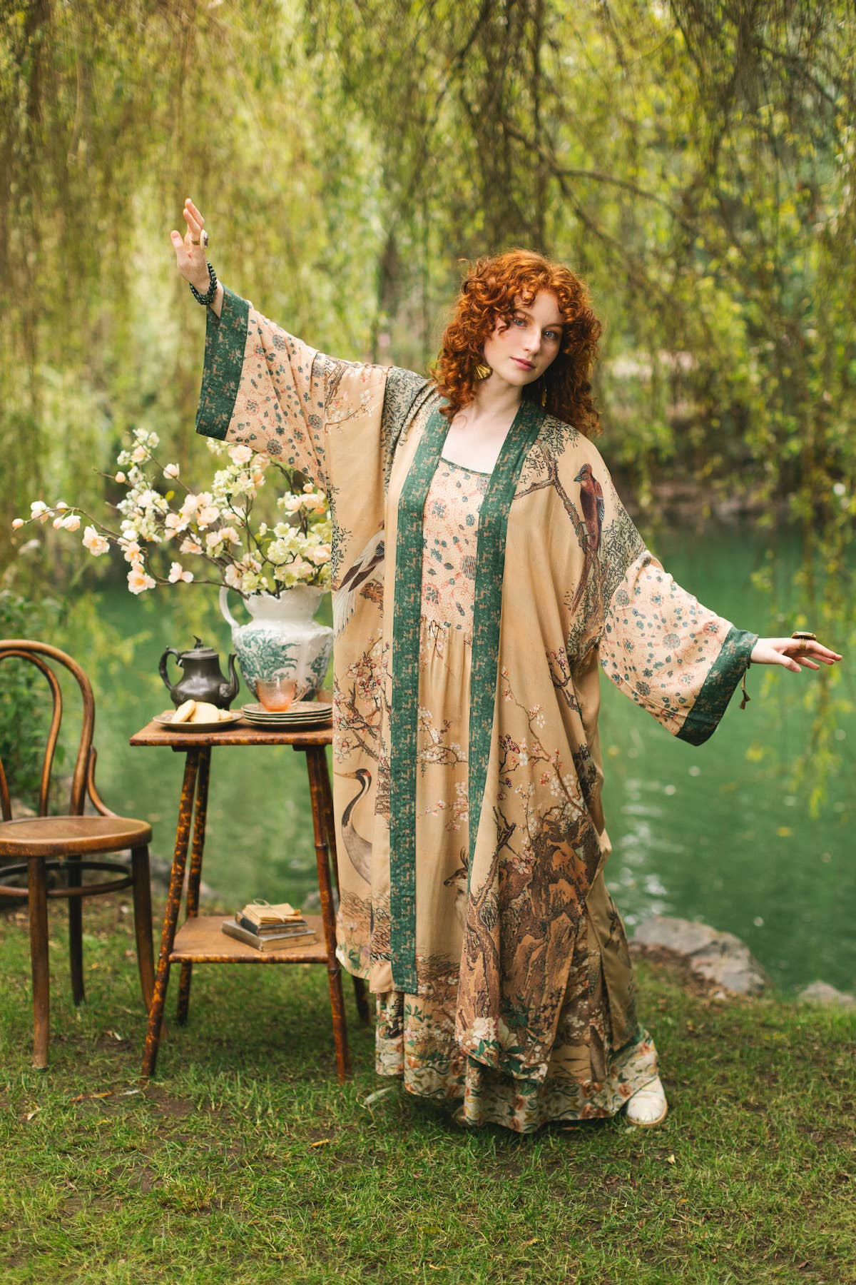 Fable Opera Duster Kimono Robe w/ Deer Moon & Blossom - ivyandlavyboutique Market of Stars