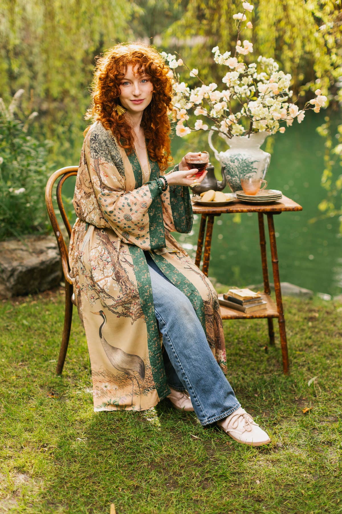 Fable Opera Duster Kimono Robe w/ Deer Moon & Blossom - ivyandlavyboutique Market of Stars
