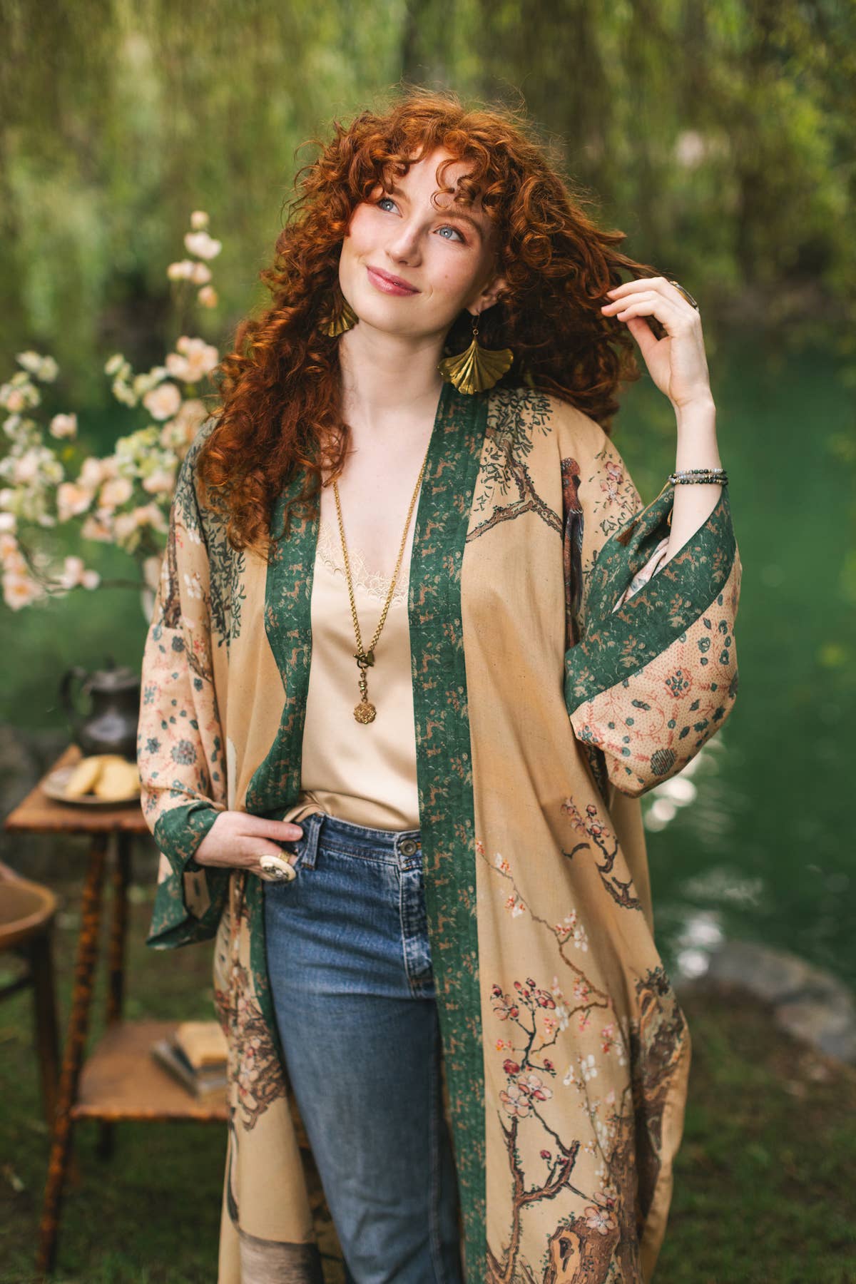 Fable Opera Duster Kimono Robe w/ Deer Moon & Blossom - ivyandlavyboutique Market of Stars