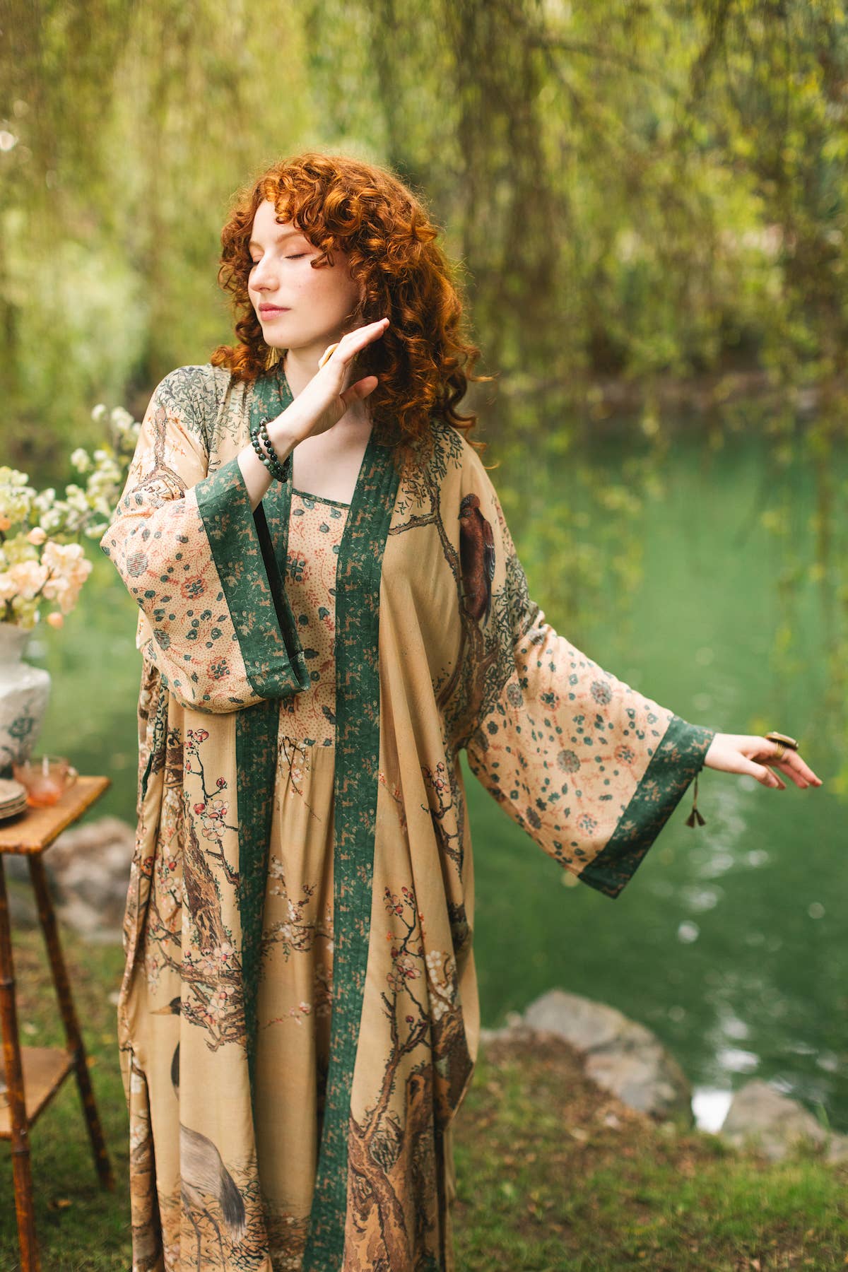 Fable Opera Duster Kimono Robe w/ Deer Moon & Blossom - ivyandlavyboutique Market of Stars